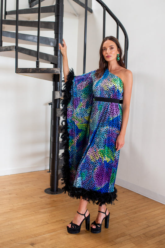 Venom One Shoulder Caftan in Electric Eden PRE-ORDER