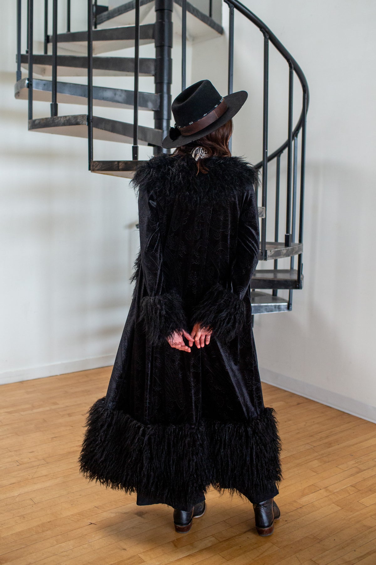 Penny Deluxe Baroque Black Velvet Faux Fur Jacket