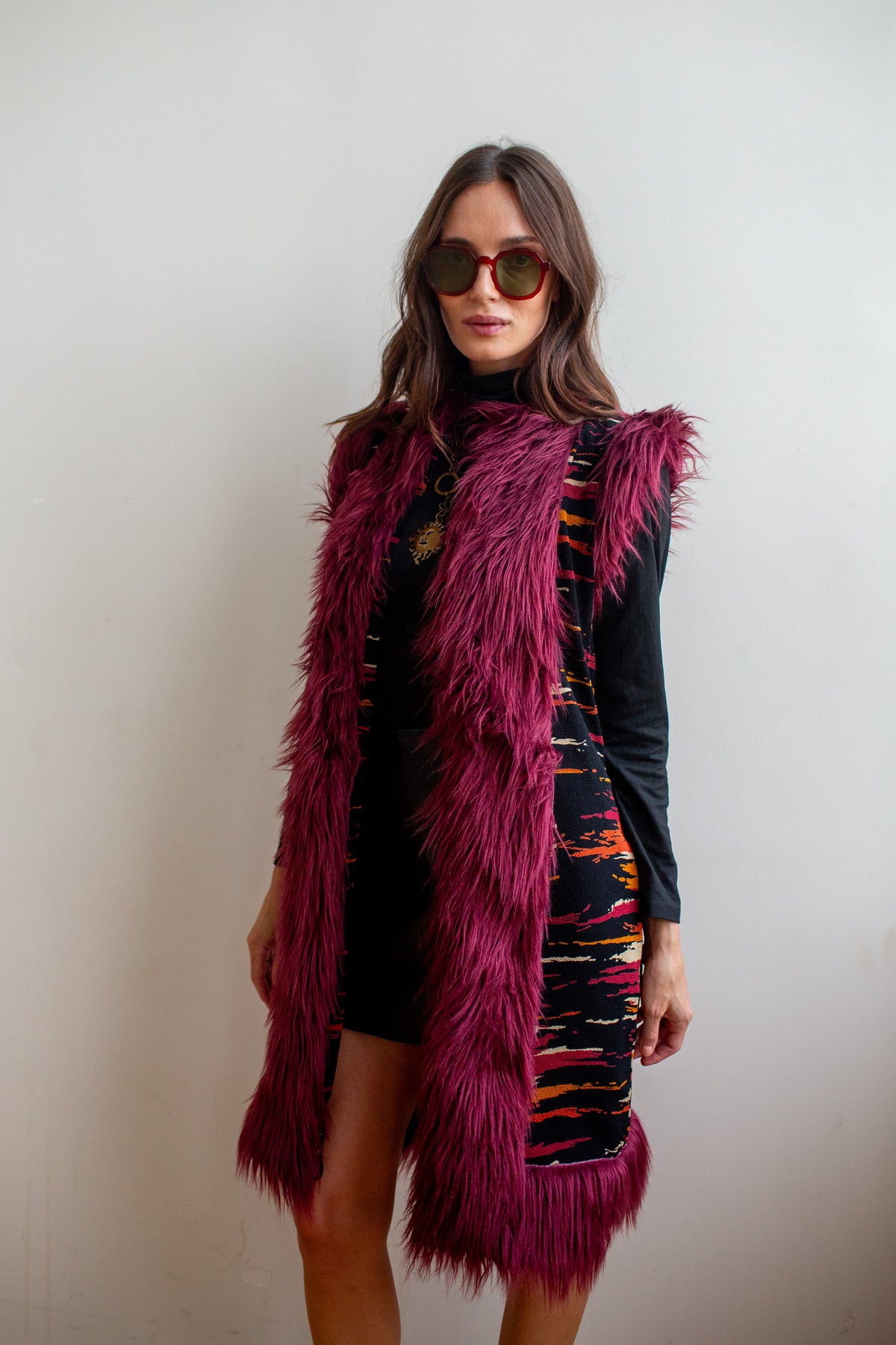 Zenobia Rouge Faux Fur Trim Vest
