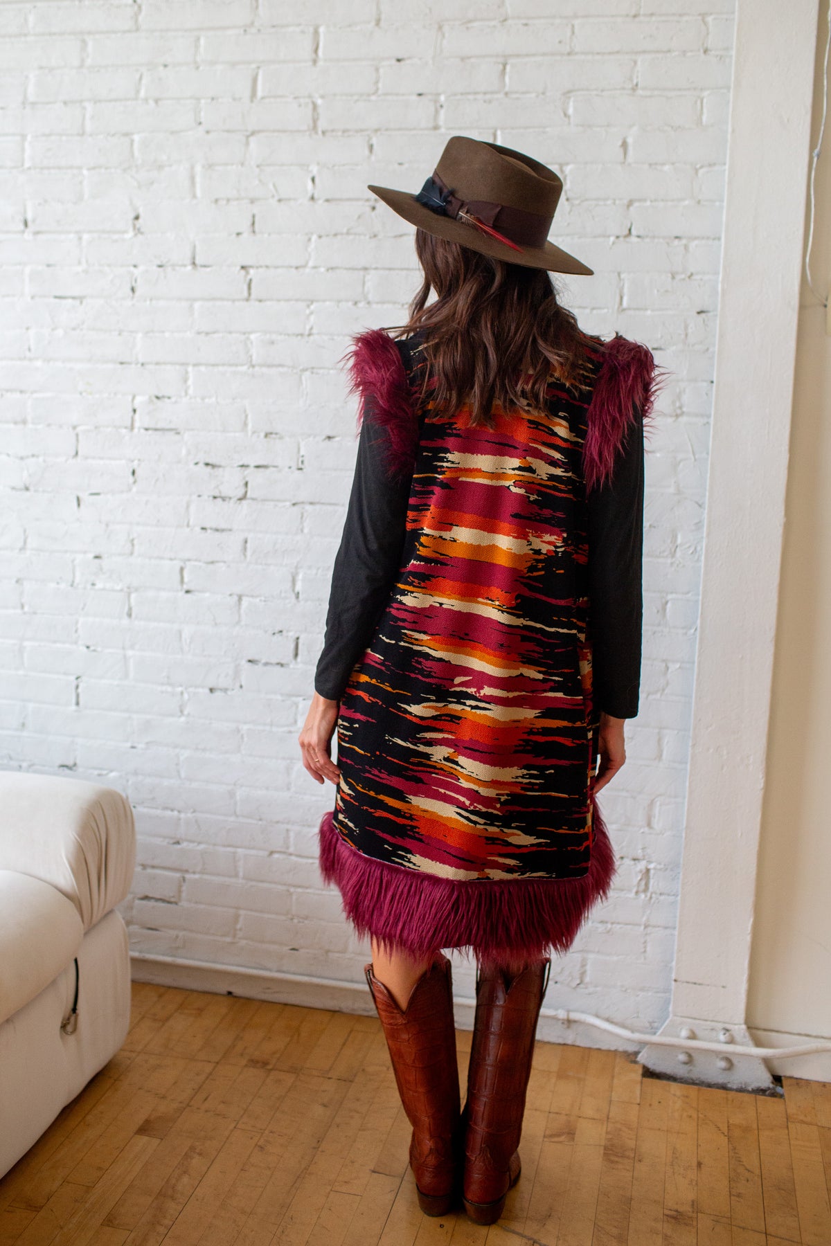 Zenobia Rouge Faux Fur Trim Vest