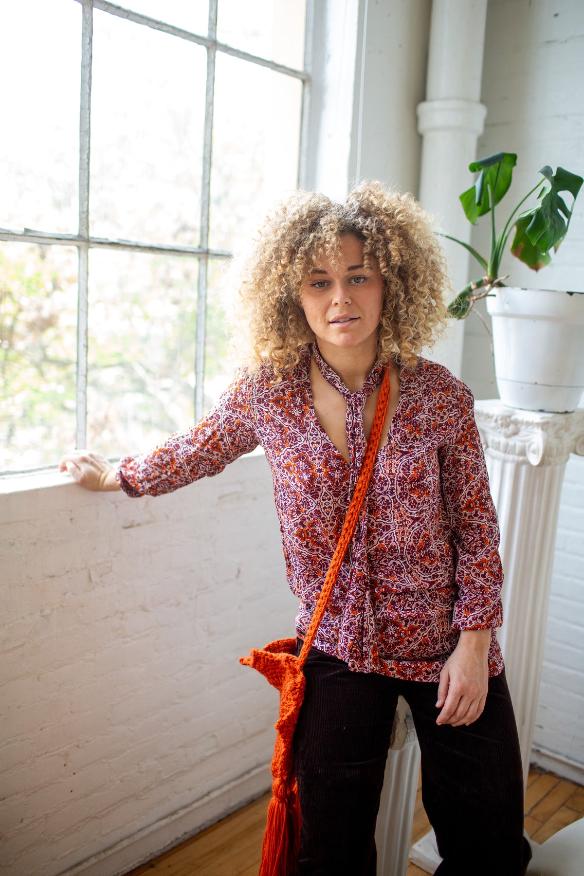 Anjelica Tie Front Blouse in Willoughby Pulse