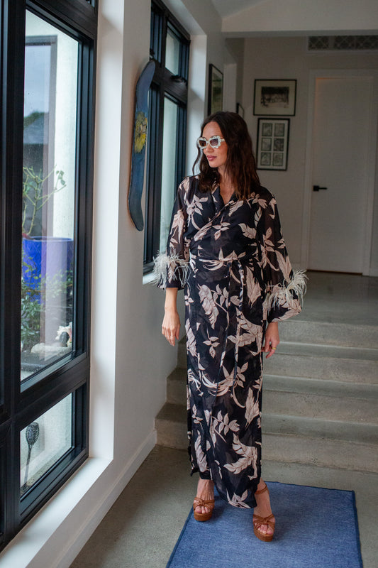 Marlene Wrap Dress in Tropic Noir