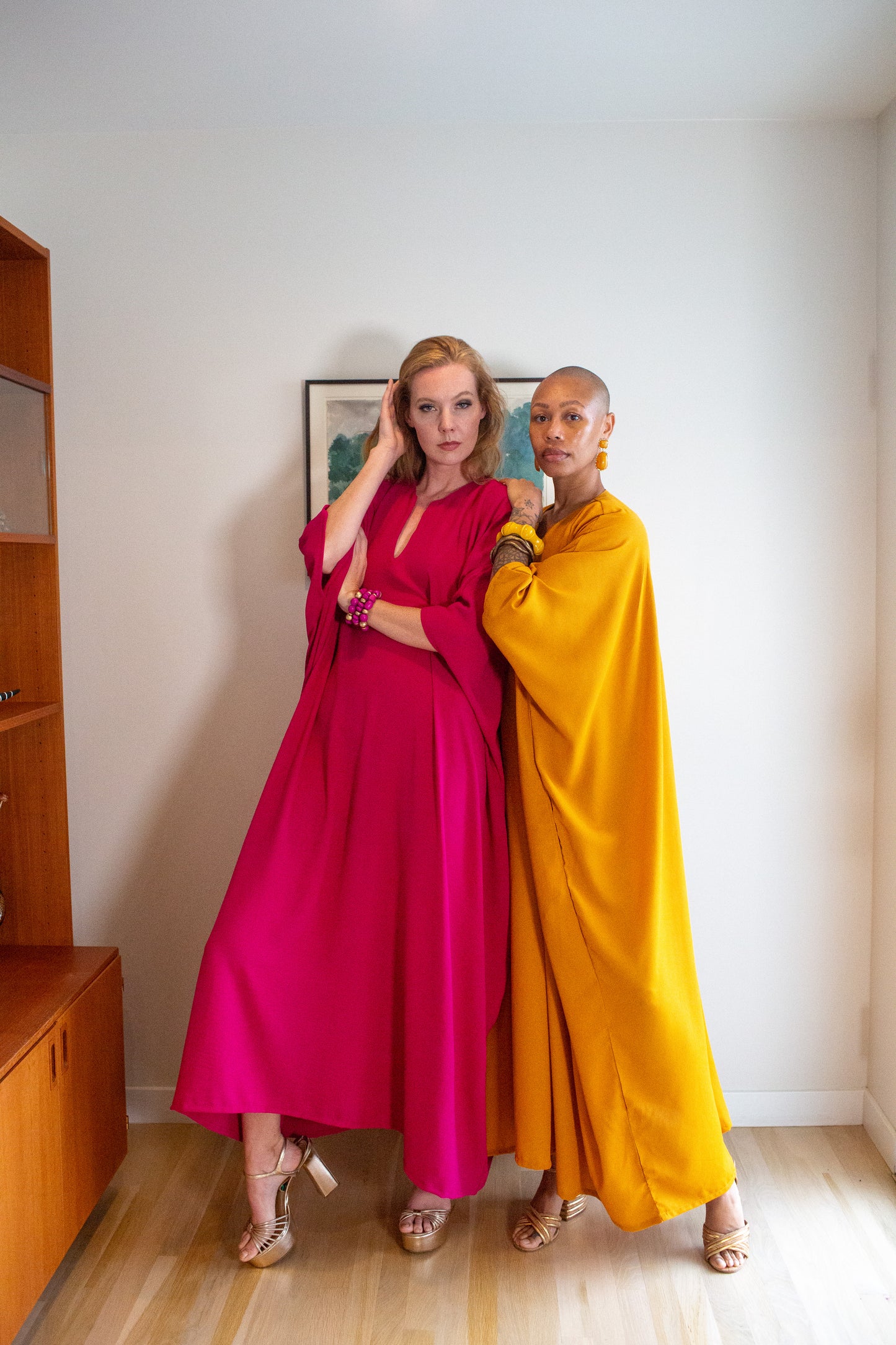 Talitha Cinched Waist Caftan In Brightest Berry