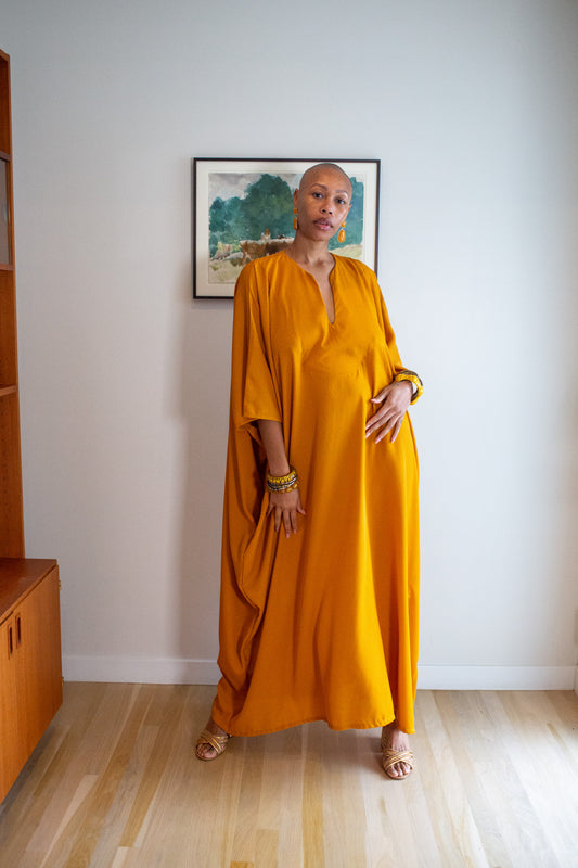 Talitha Cinched Waist Caftan in Saffron Sands