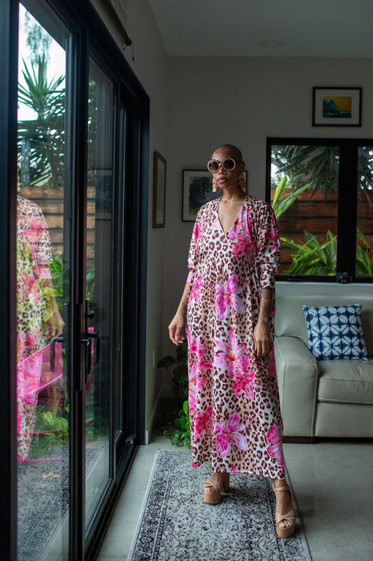 Gracie Caftan in  Hibiscus Kitten
