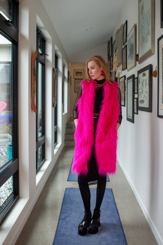 Genghis Faux Fur Vest in Voltage Pink