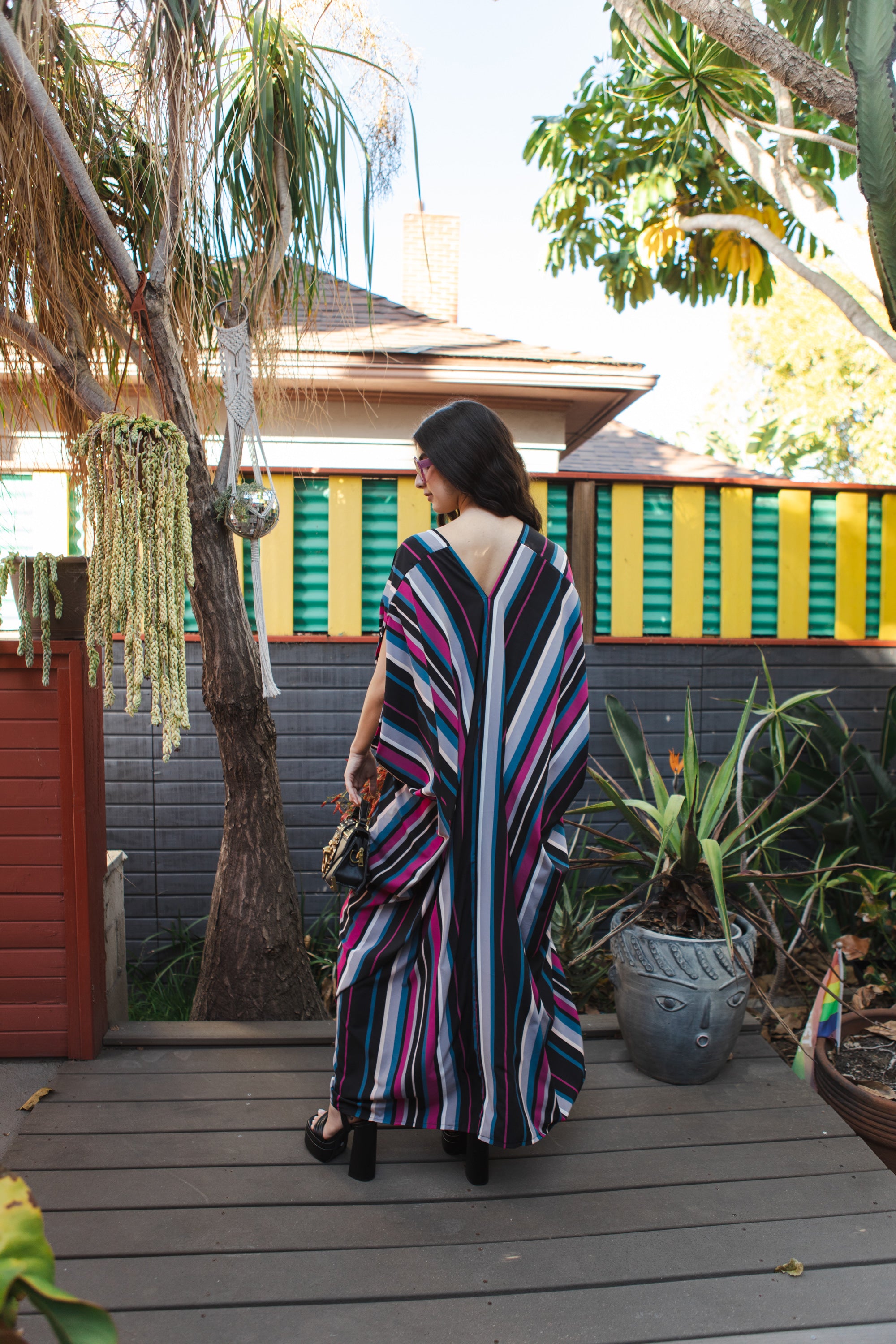 Dark raspberry free cut boho style dress with pockets, oversize kaftan caftan with ruffles on the sleeves and authentic hem, beach dress wide cut