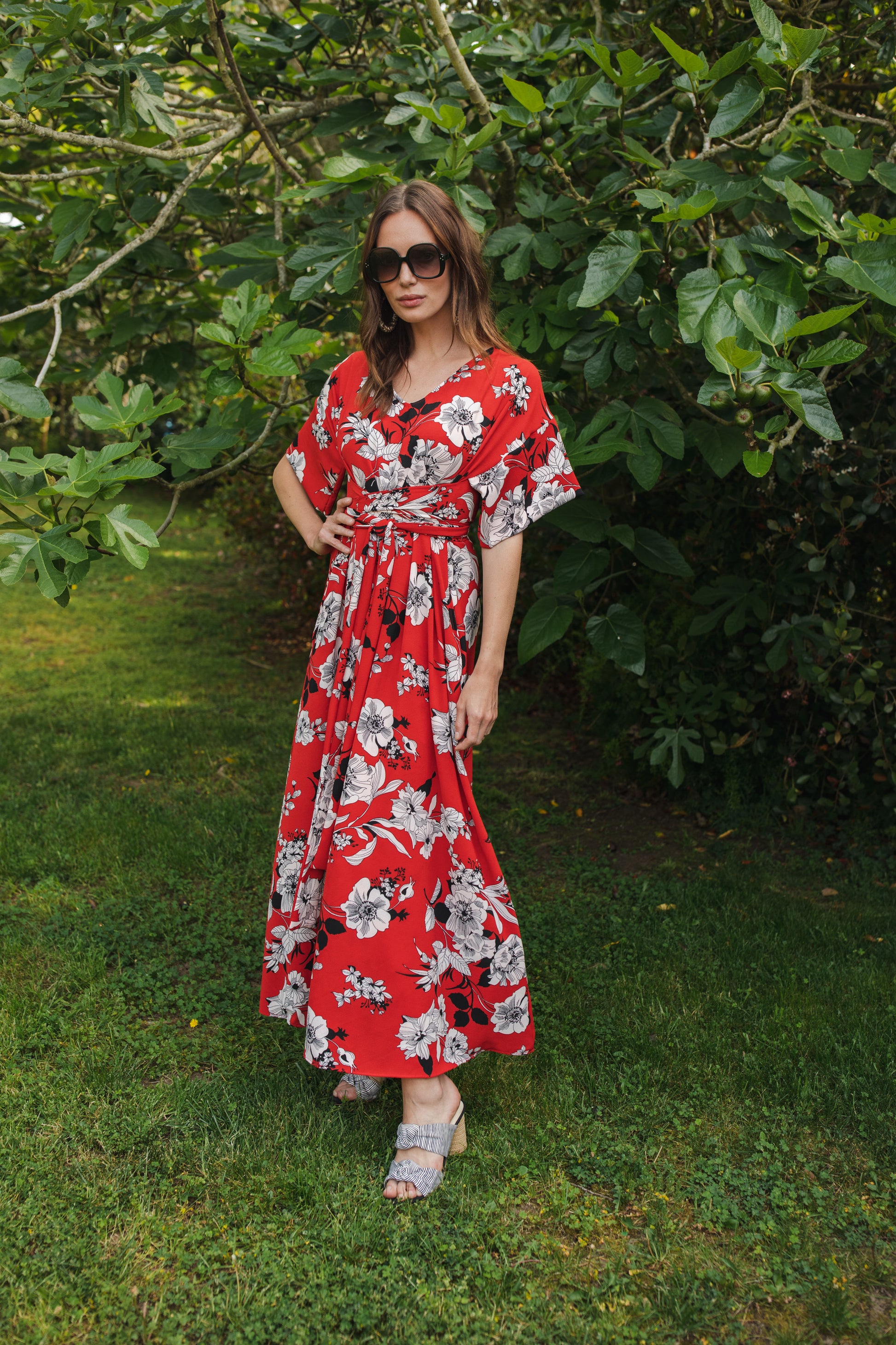 Red floral maxi wrap dress Clearance