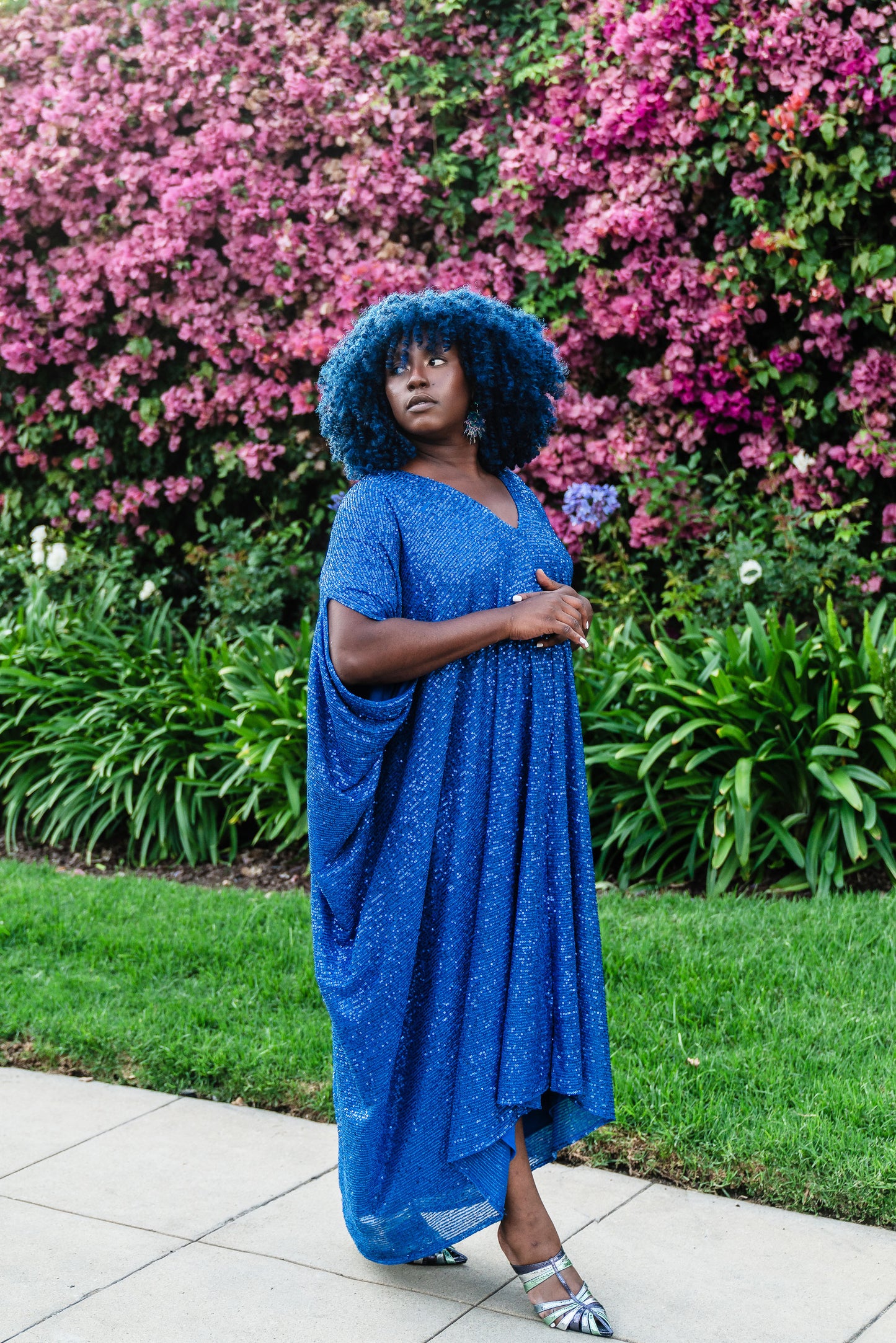 royal blue cobalt caftan kaftan alohacaftan jennafergrace handmade California everyday luxe glam sparkle sequin