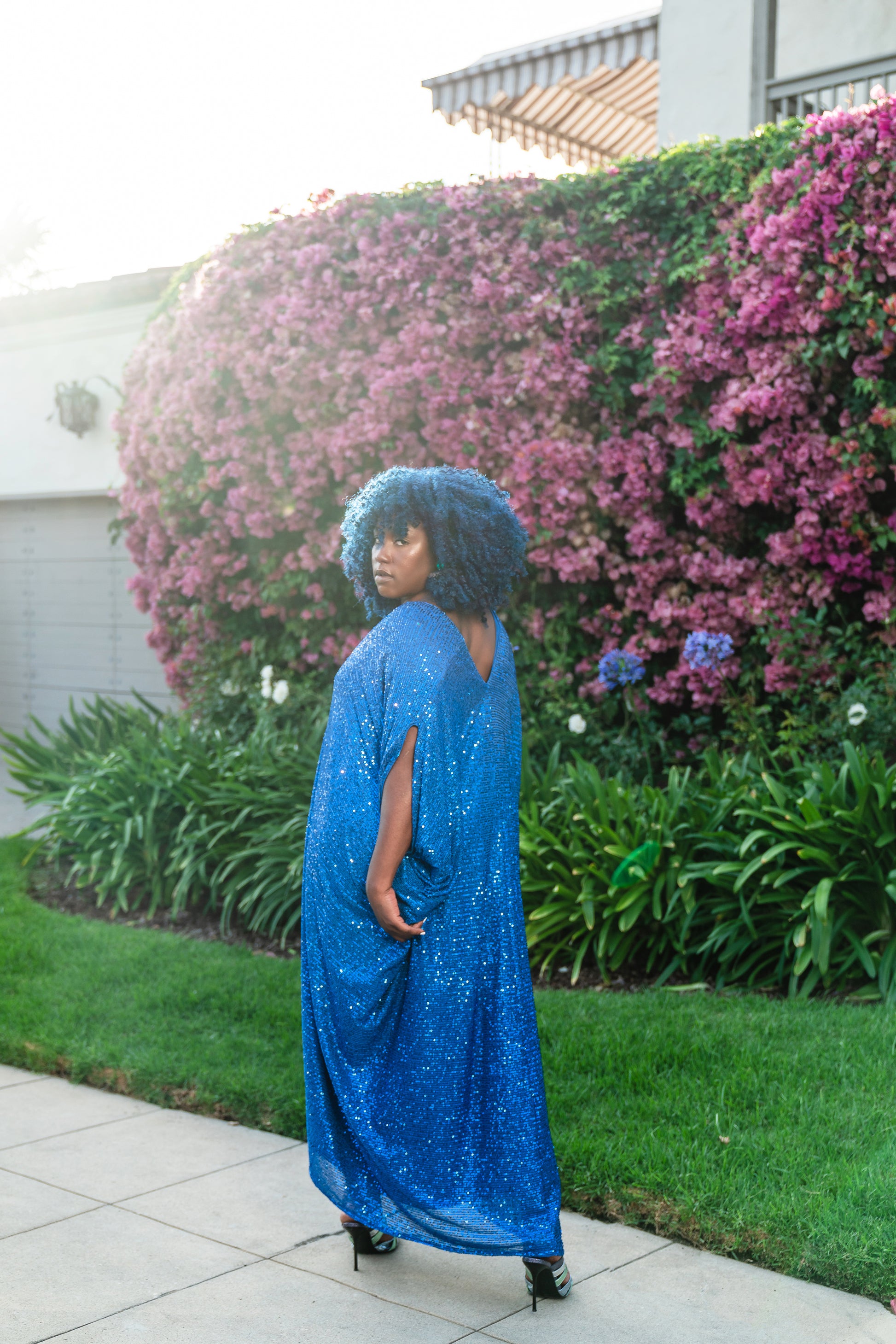 royal blue cobalt caftan kaftan alohacaftan jennafergrace handmade California everyday luxe glam sparkle sequin