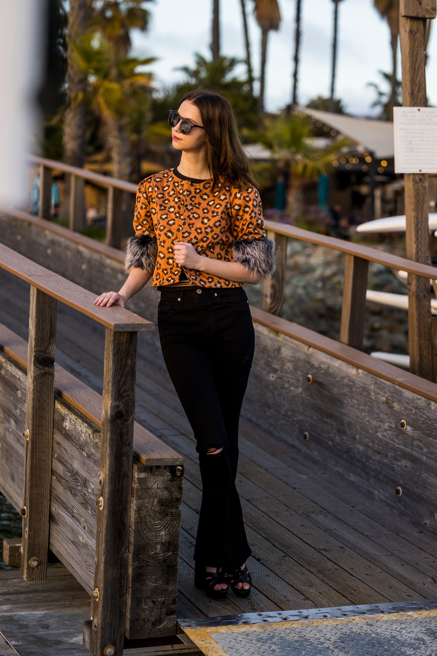 Rust Leopard Faux Fur Cuff Crop Jacket