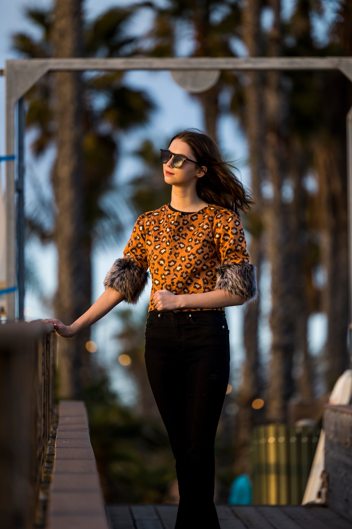 Rust Leopard Faux Fur Cuff Crop Jacket