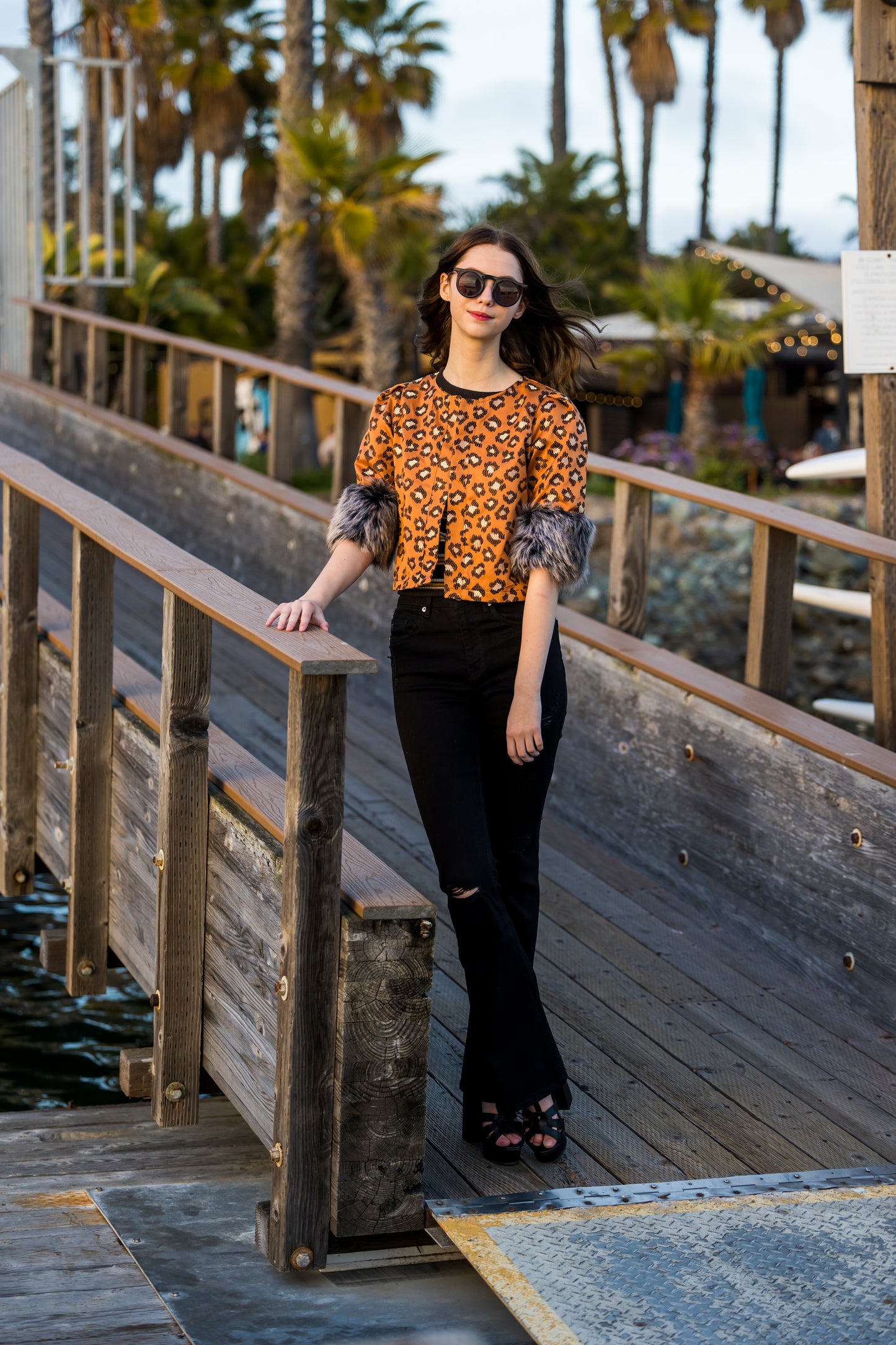 Rust Leopard Faux Fur Cuff Crop Jacket