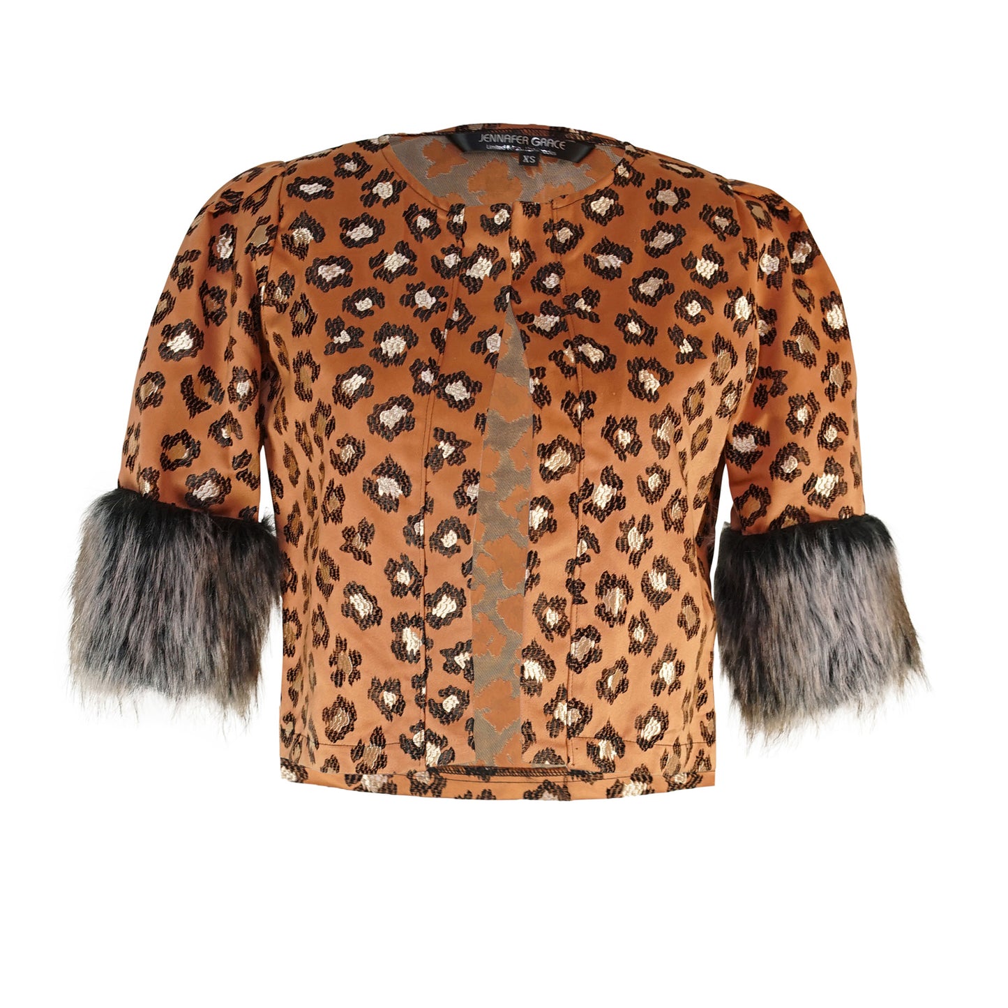 Rust Leopard Faux Fur Cuff Crop Jacket