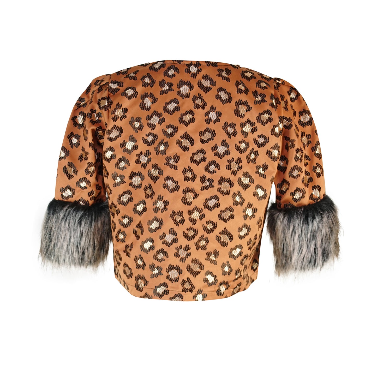 Rust Leopard Faux Fur Cuff Crop Jacket