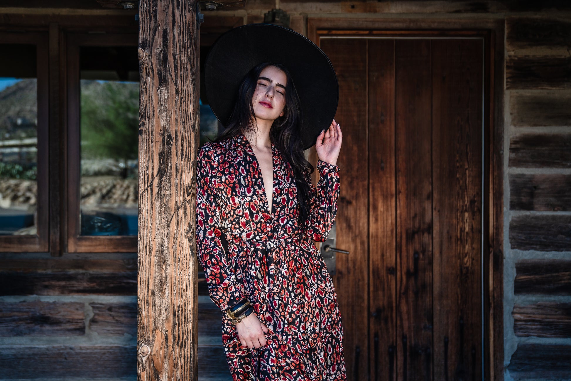 This shawl collar, leopard print, boho maxi dress is our favorite silhouette. Featuring a soft cross ruffle skirt, button sleeve and invisible zipper at side, this piece is perfect for desk to dinner styling. 