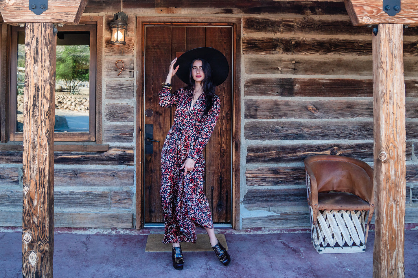 This shawl collar, leopard print, boho maxi dress is our favorite silhouette. Featuring a soft cross ruffle skirt, button sleeve and invisible zipper at side, this piece is perfect for desk to dinner styling. 