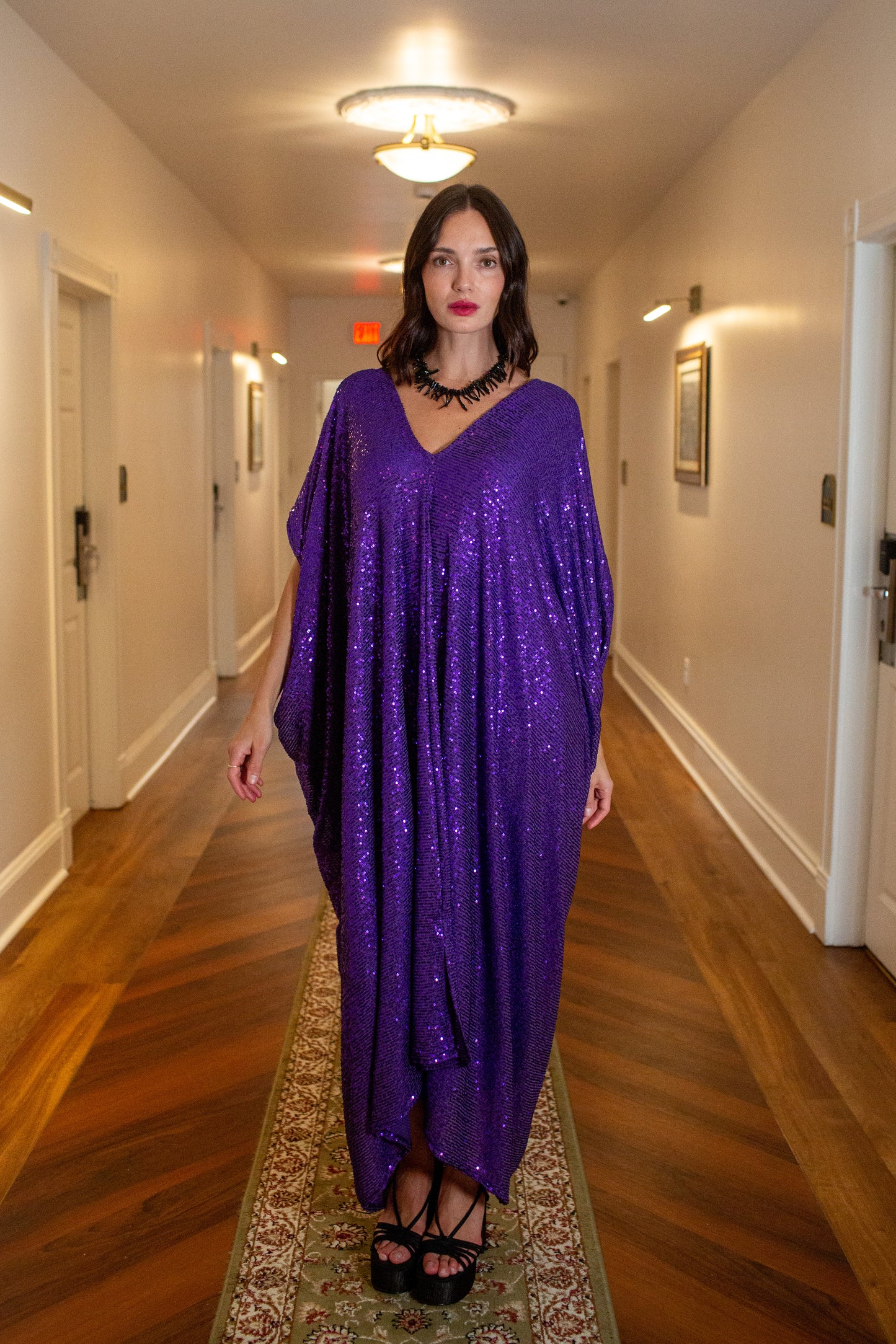 Galactic Grape Sequin Caftan Kaftan Dress