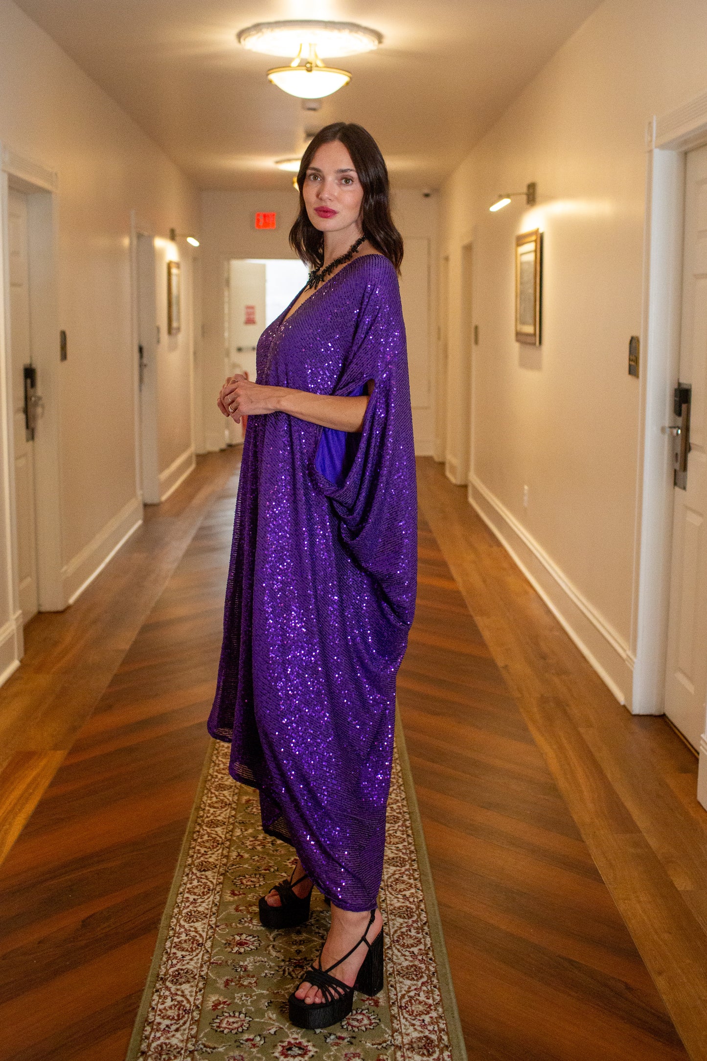 Galactic Grape Sequin Caftan Kaftan Dress