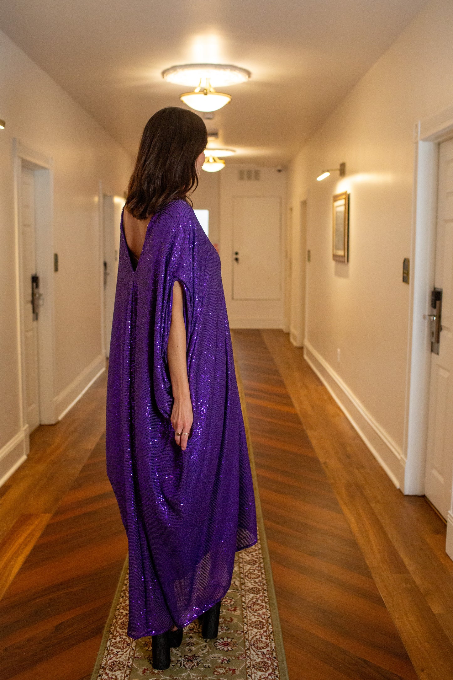 Galactic Grape Sequin Caftan Kaftan Dress