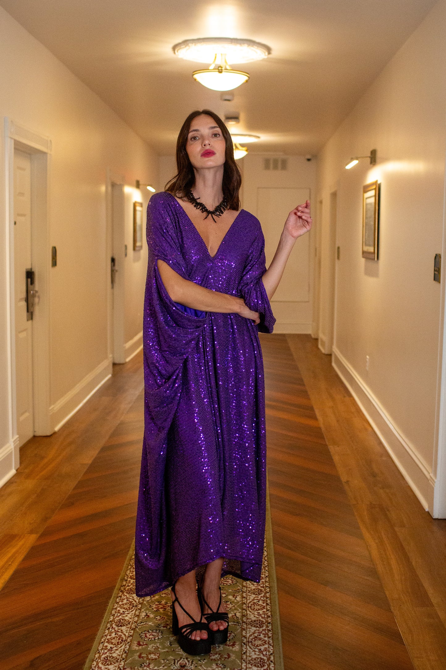 Galactic Grape Sequin Caftan Kaftan Dress
