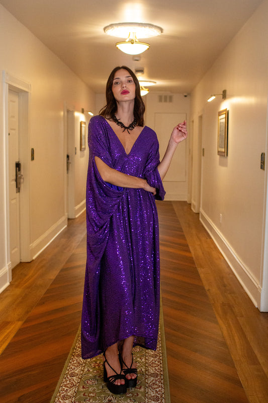 Galactic Grape Sequin Caftan Kaftan Dress