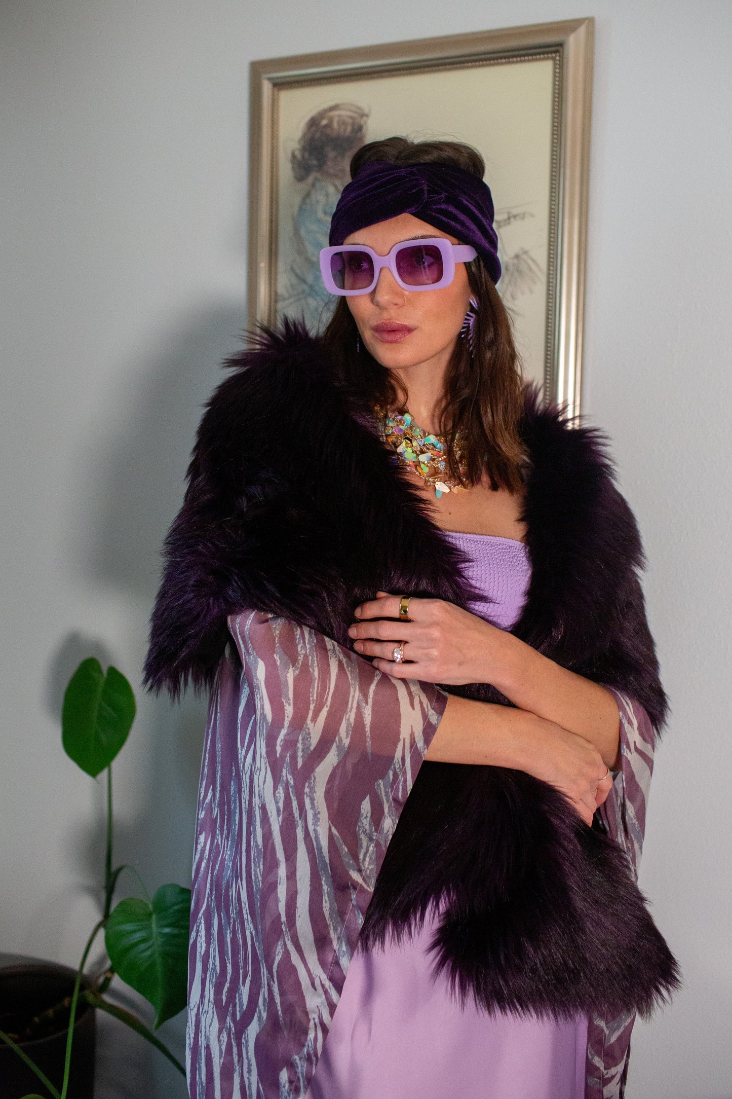 Shadow Amethyst Faux Fur Shawl