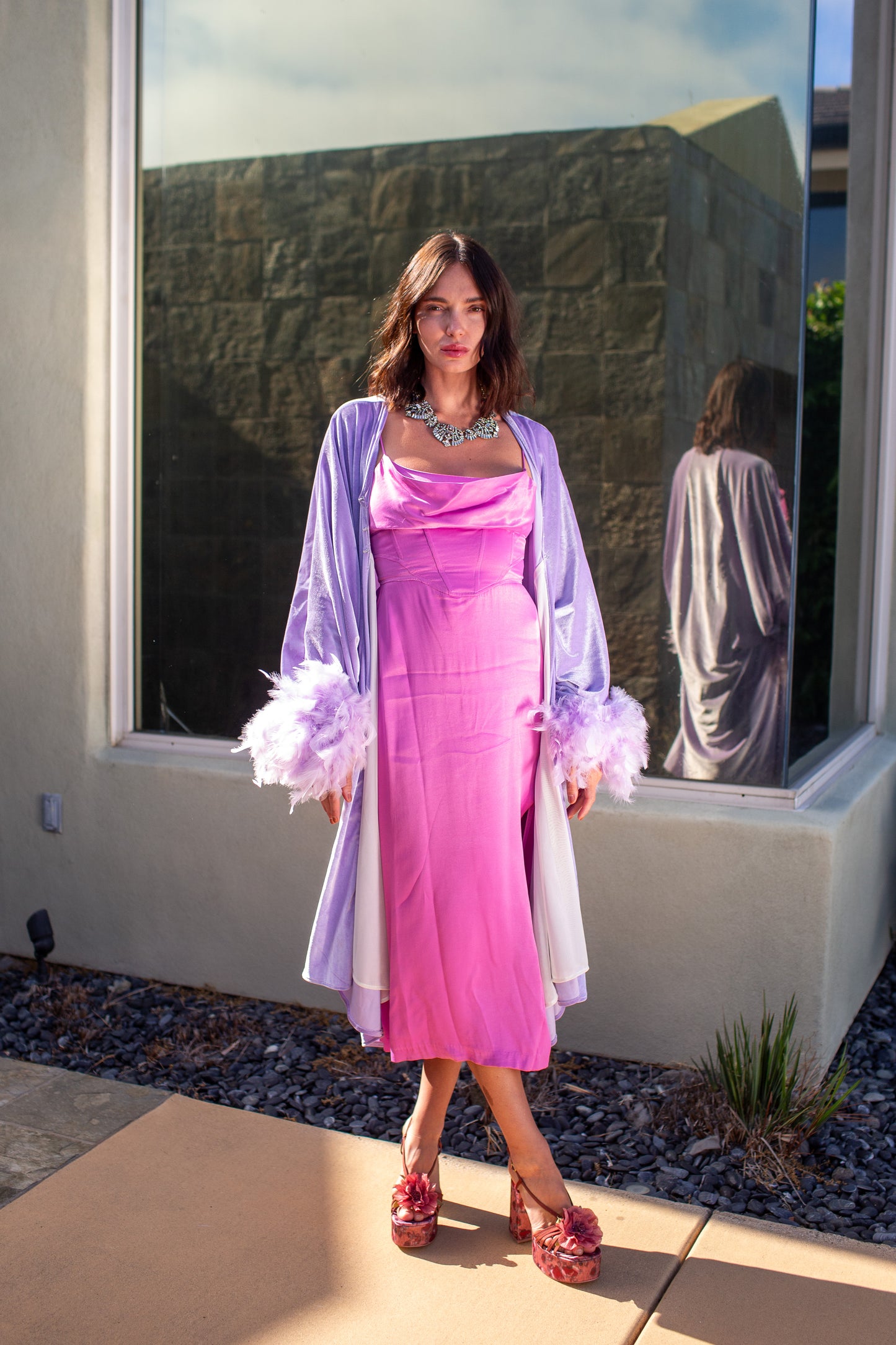 Sylvia Velvet Cocoon Coat in Lilac