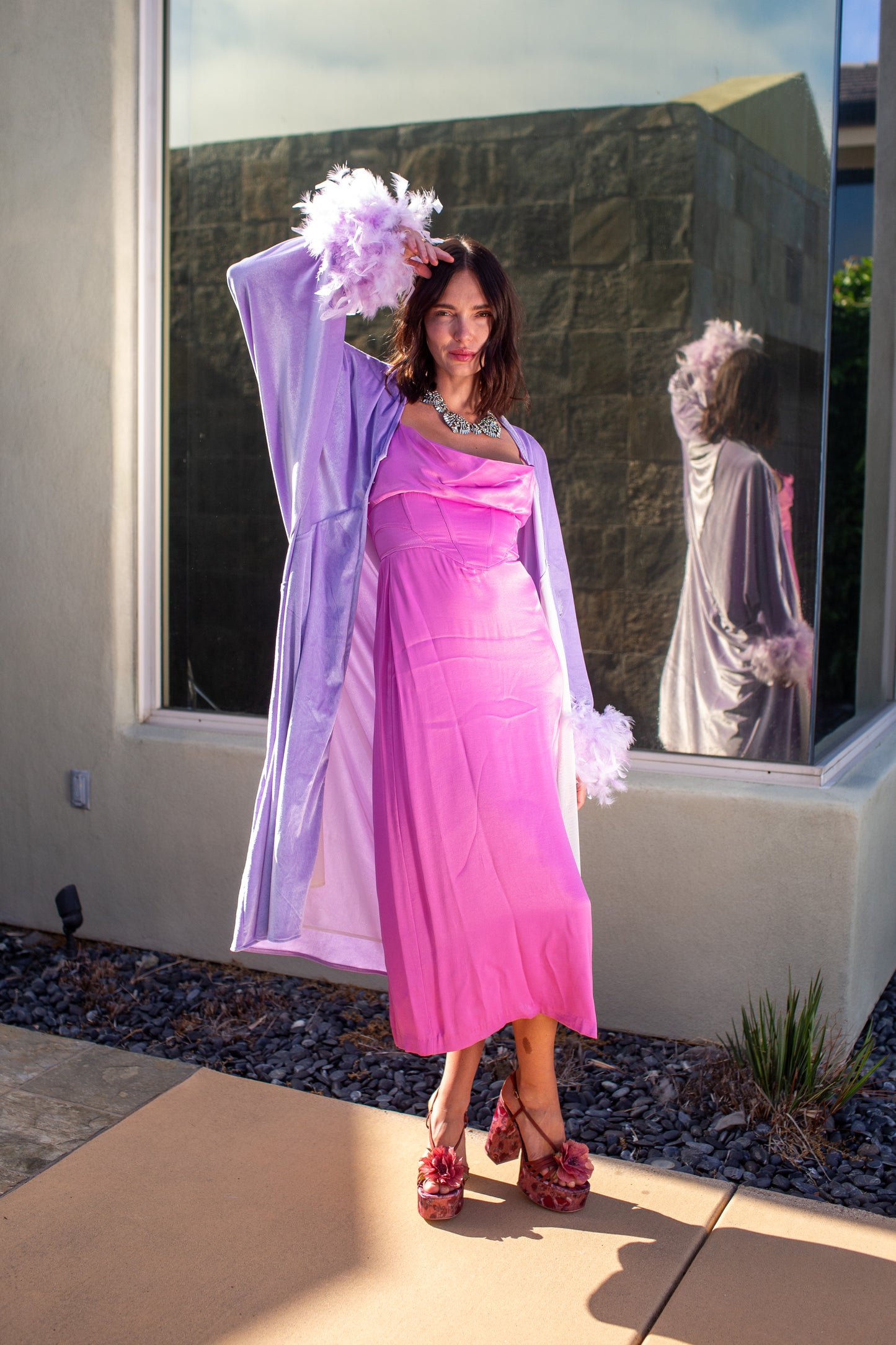 Sylvia Velvet Cocoon Coat in Lilac