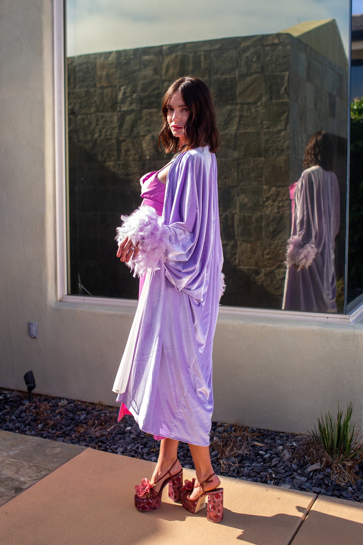 Sylvia Velvet Cocoon Coat in Lilac