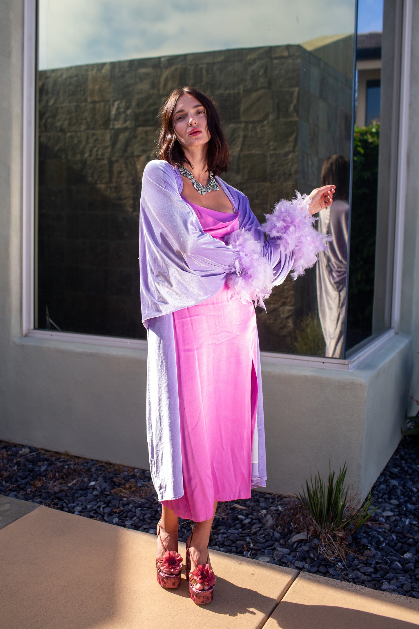 Sylvia Velvet Cocoon Coat in Lilac