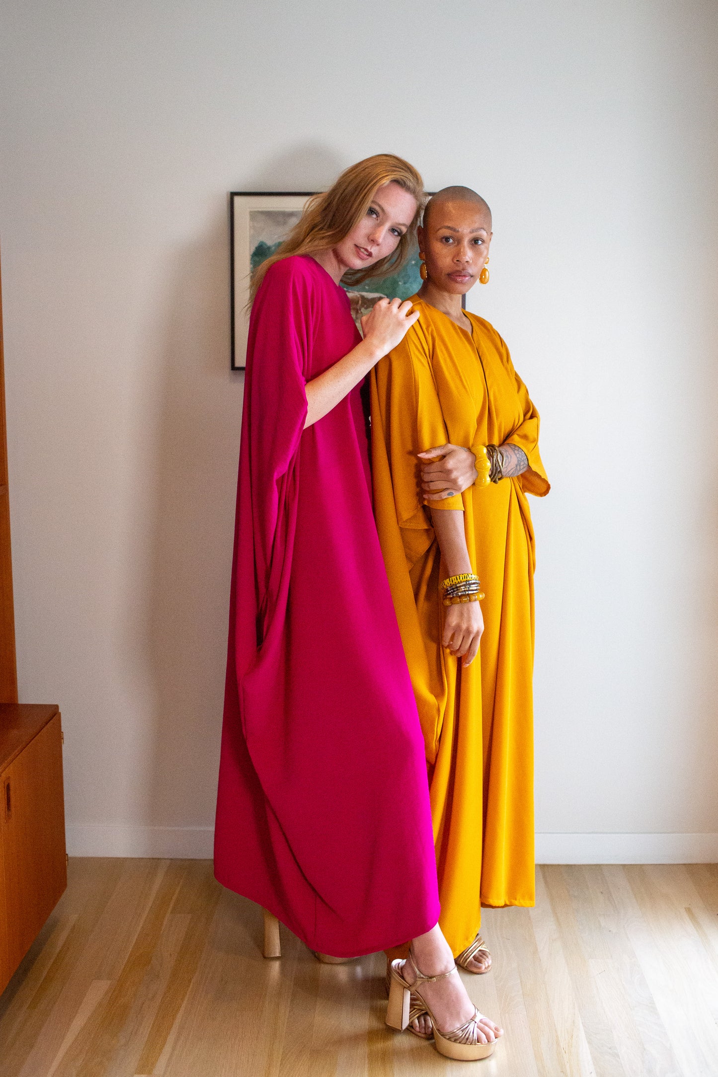 Talitha Cinched Waist Caftan In Brightest Berry