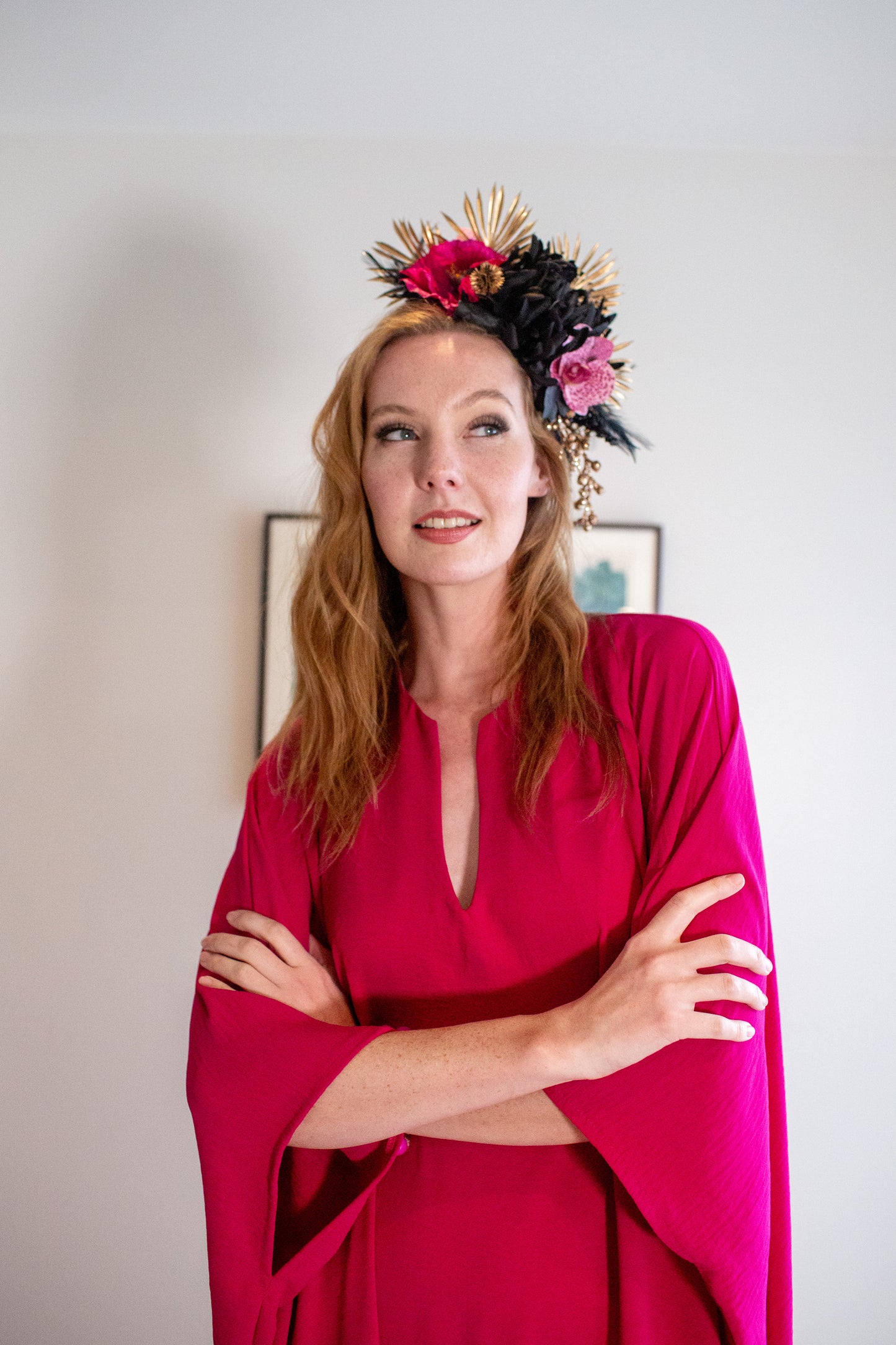 Talitha Cinched Waist Caftan In Brightest Berry