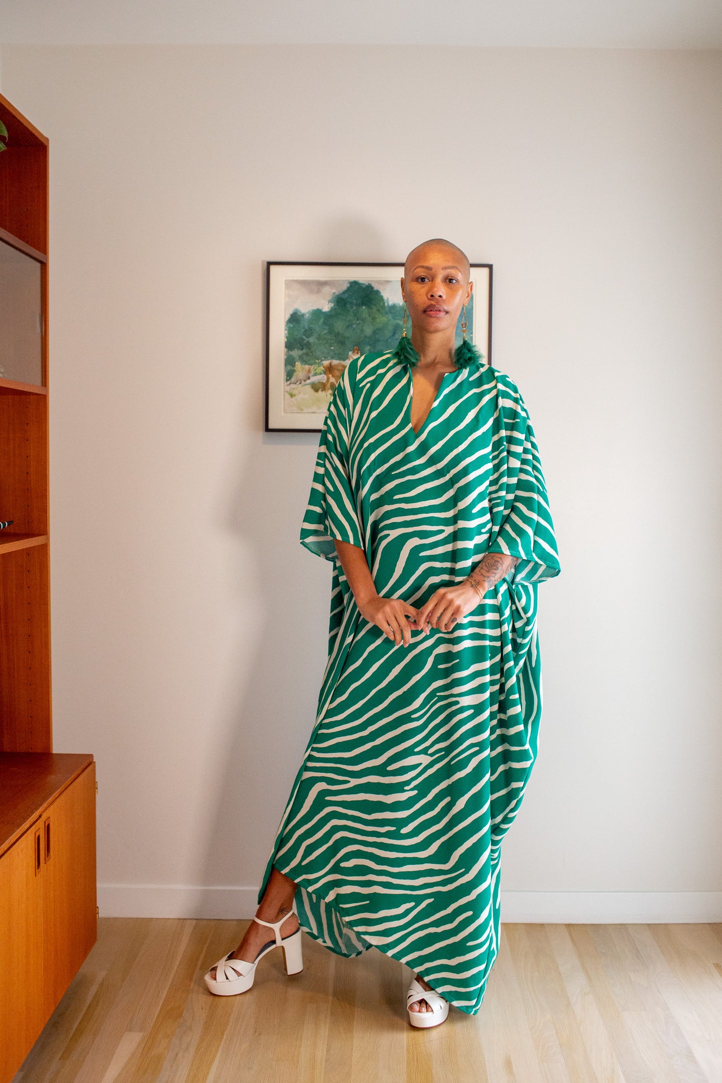 Talitha Cinched Waist Caftan In Jungle Jewel