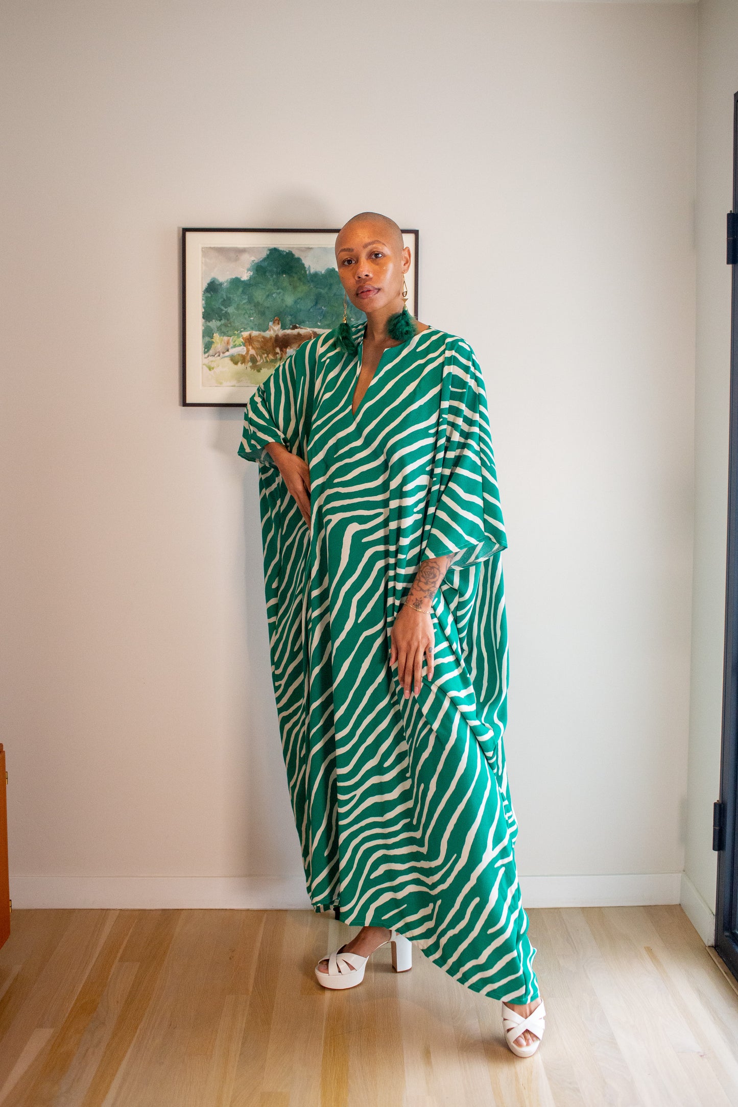 Talitha Cinched Waist Caftan In Jungle Jewel
