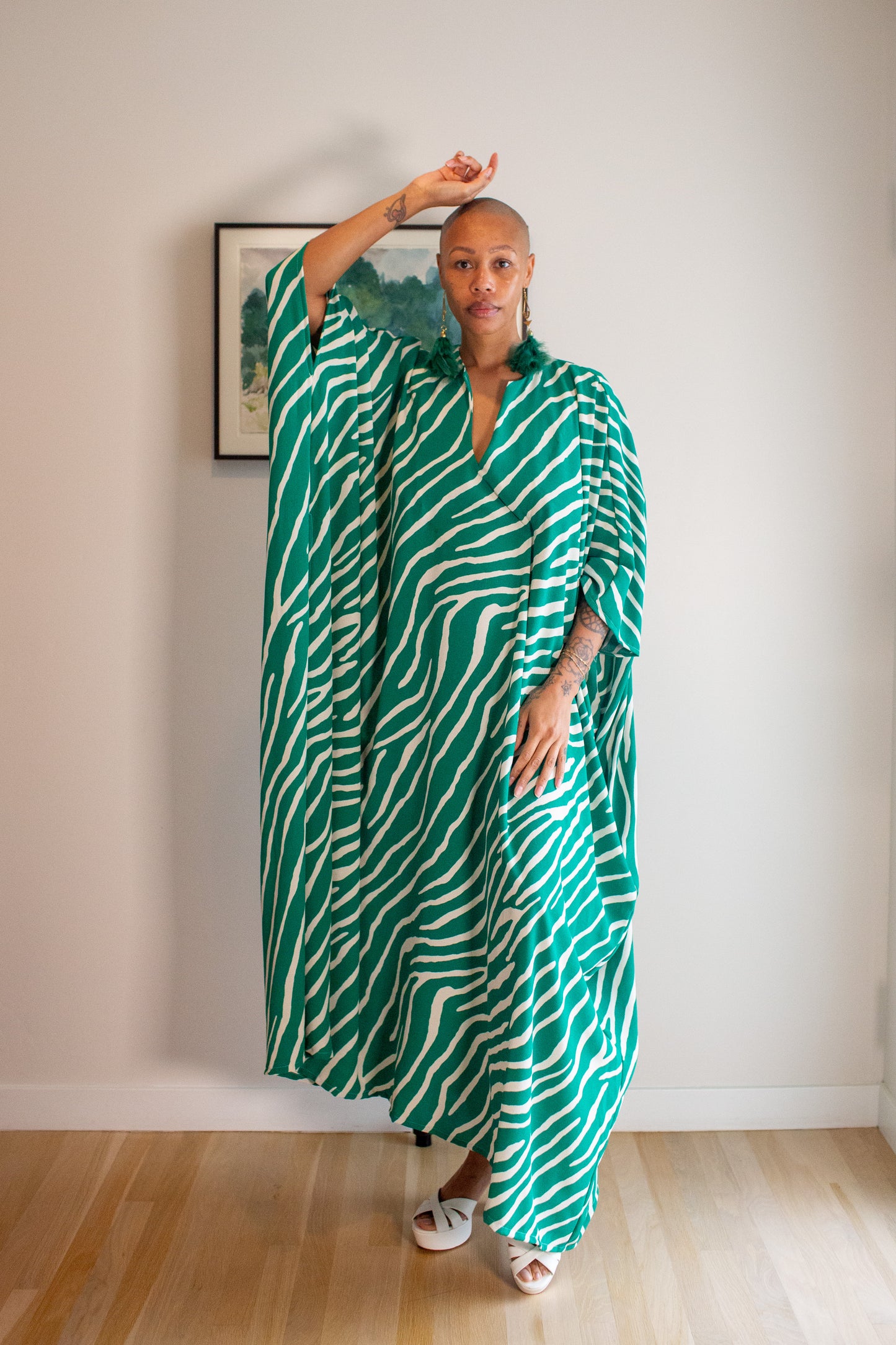Talitha Cinched Waist Caftan In Jungle Jewel