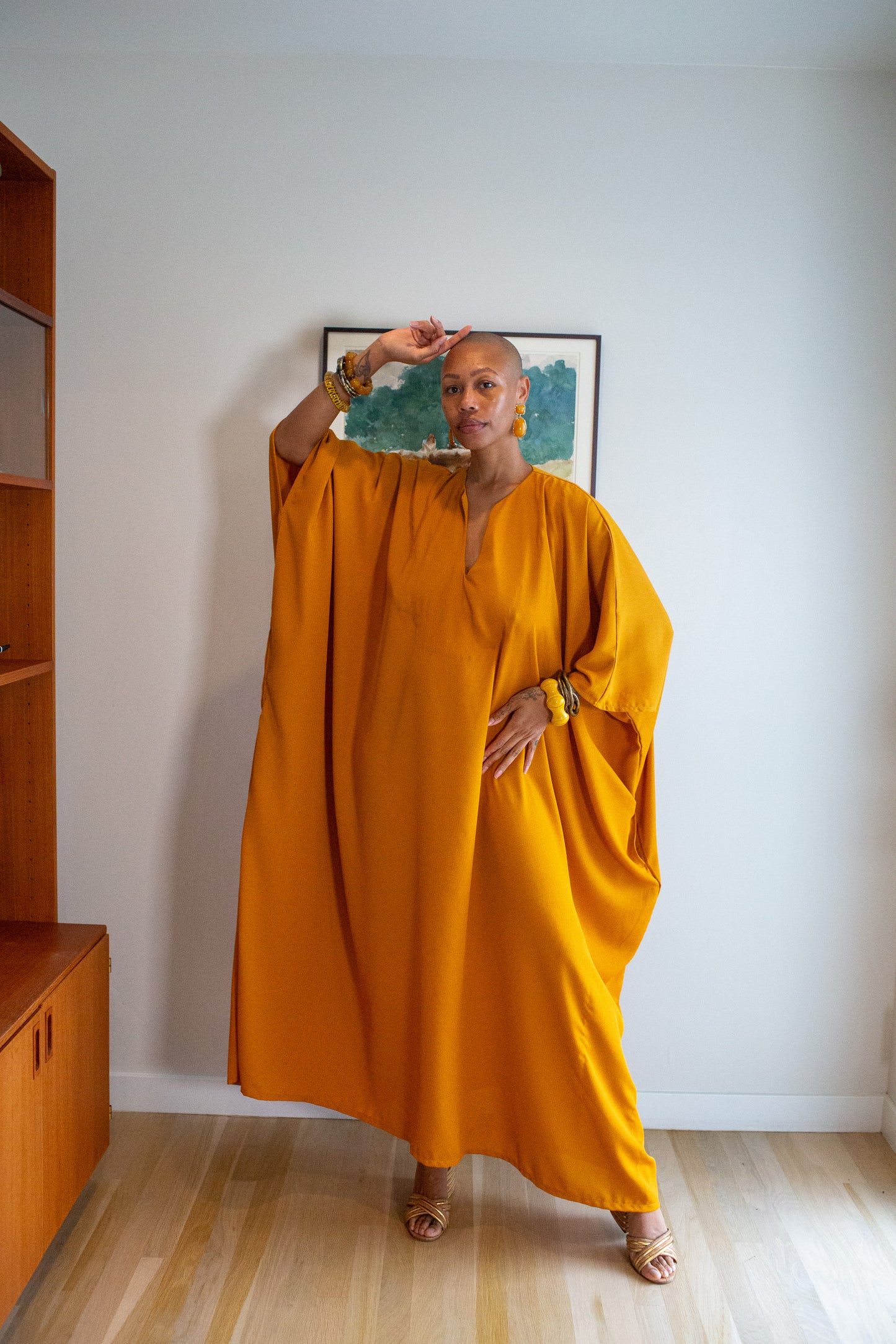 Talitha Cinched Waist Caftan in Saffron Sands