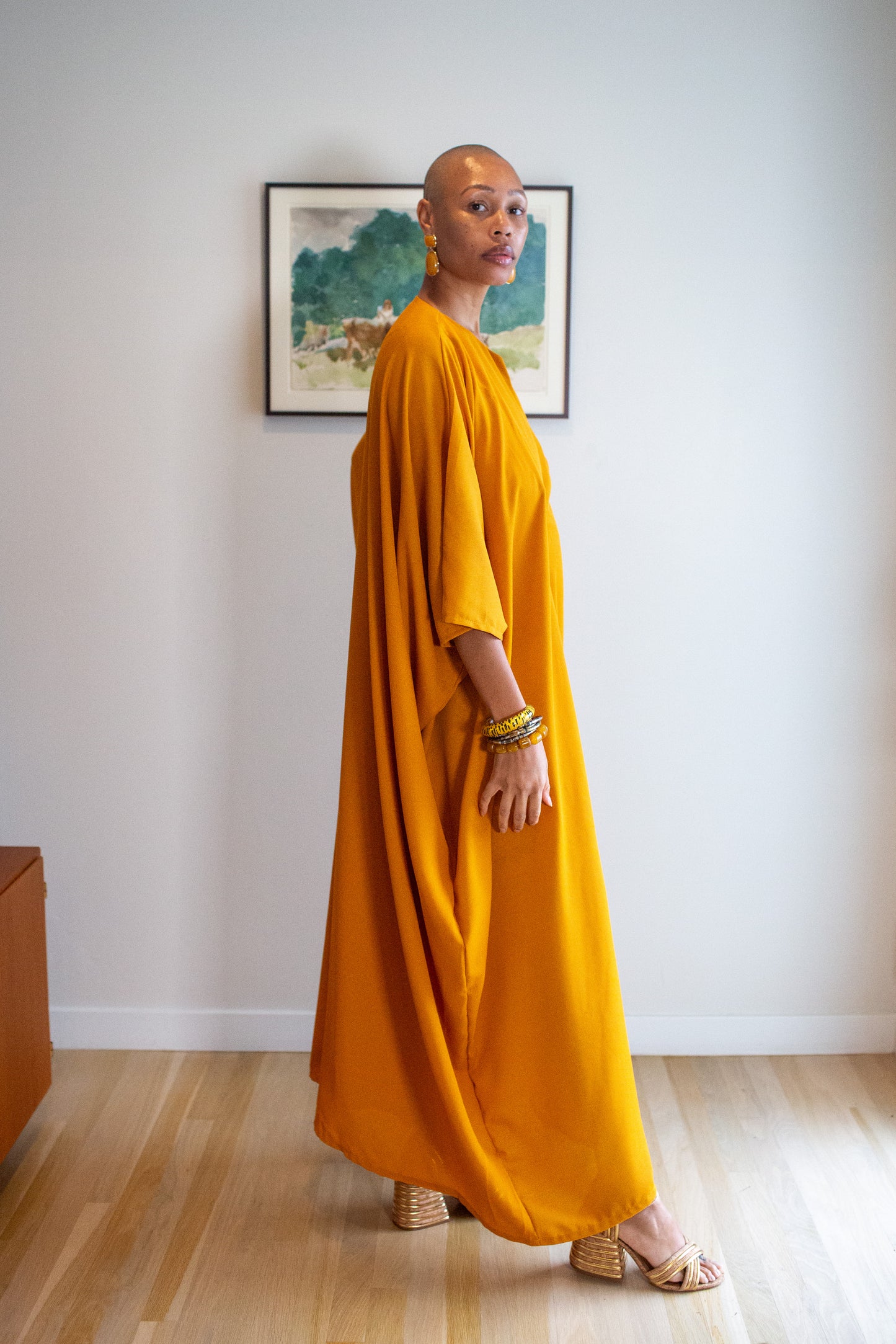 Talitha Cinched Waist Caftan in Saffron Sands