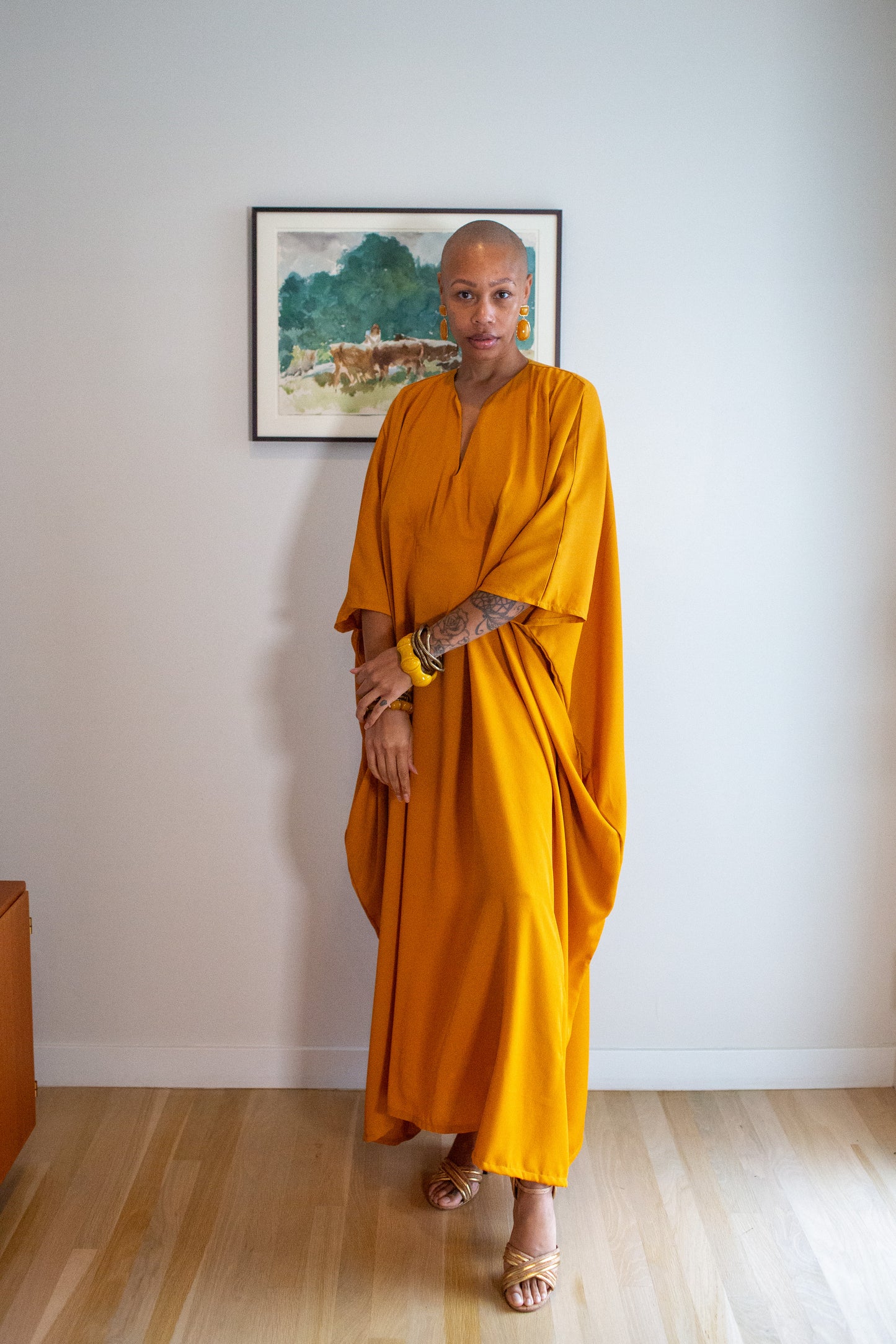 Talitha Cinched Waist Caftan in Saffron Sands