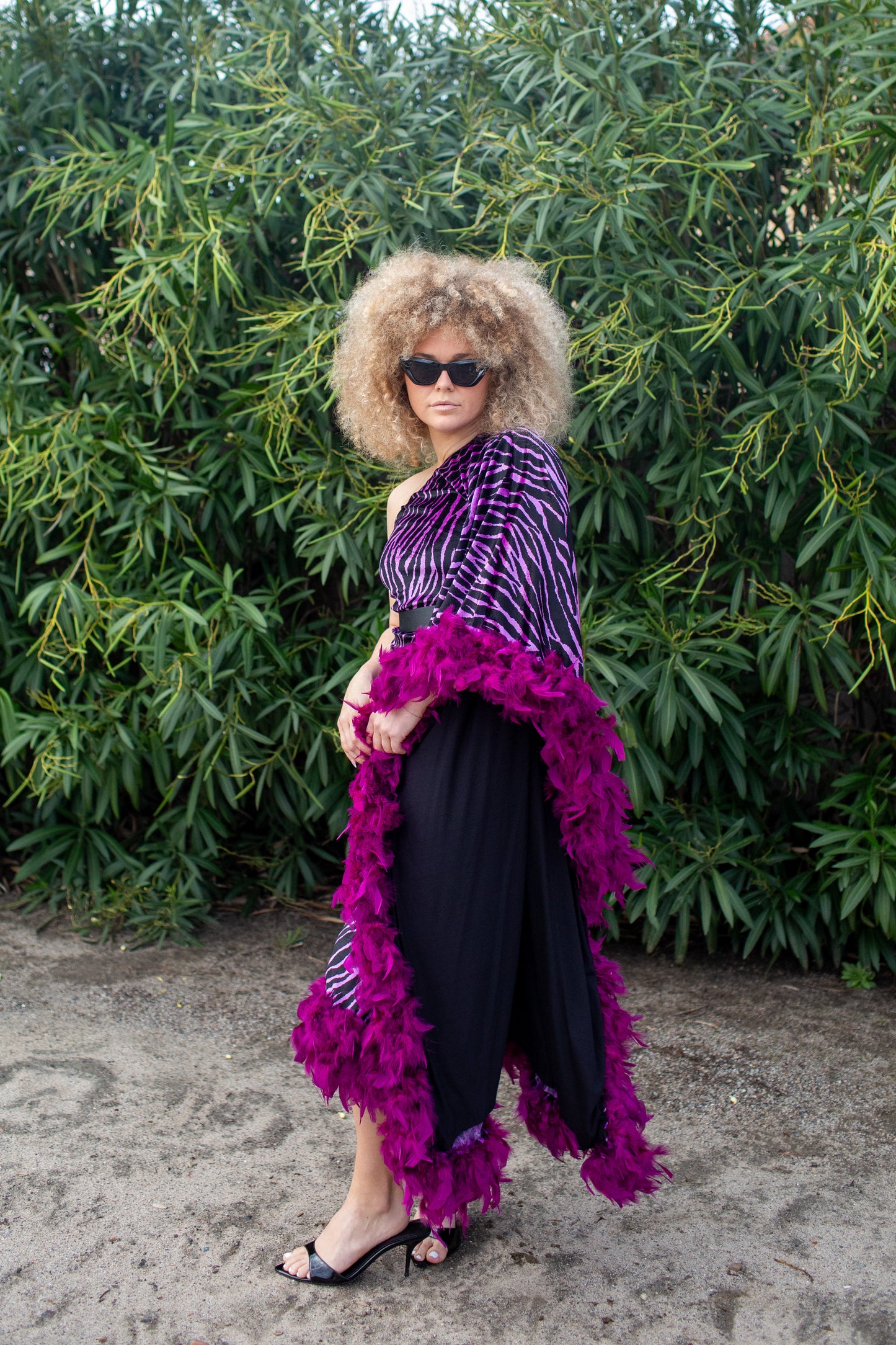 Venom One Shoulder Caftan in Fuchsia Haze