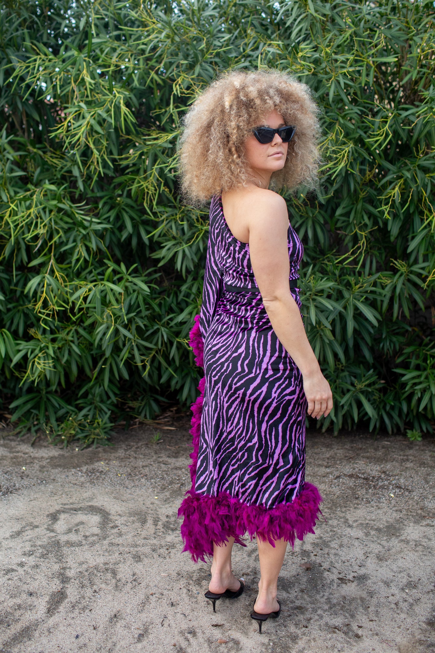 Venom One Shoulder Caftan in Fuchsia Haze