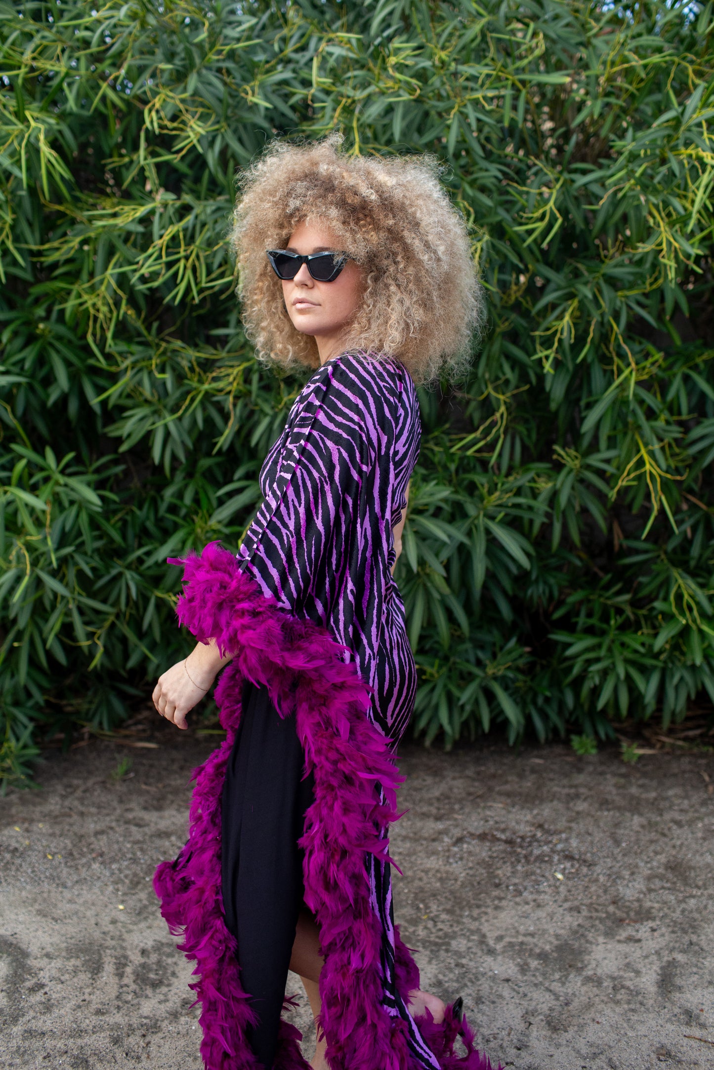 Venom One Shoulder Caftan in Fuchsia Haze