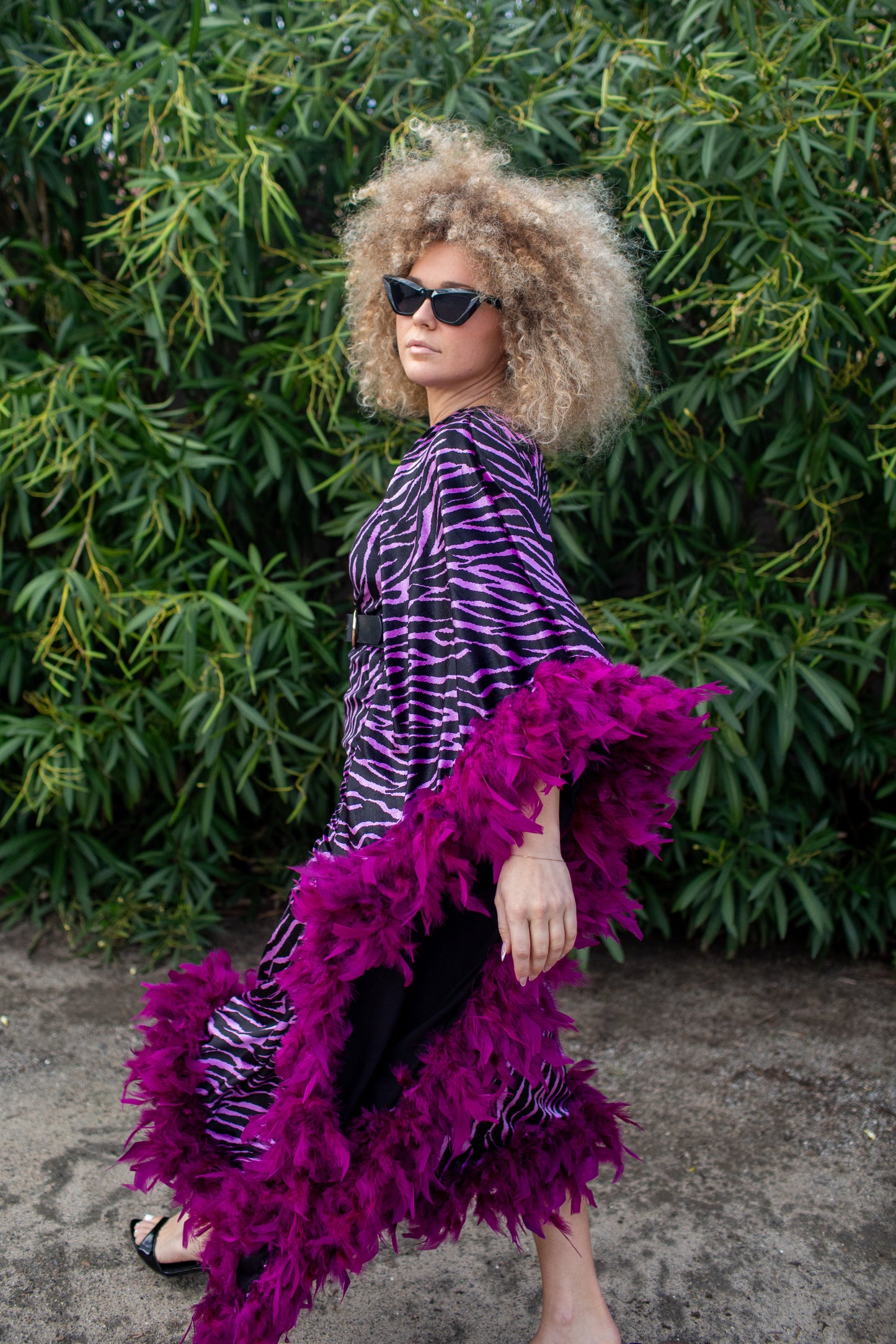 Venom One Shoulder Caftan in Fuchsia Haze
