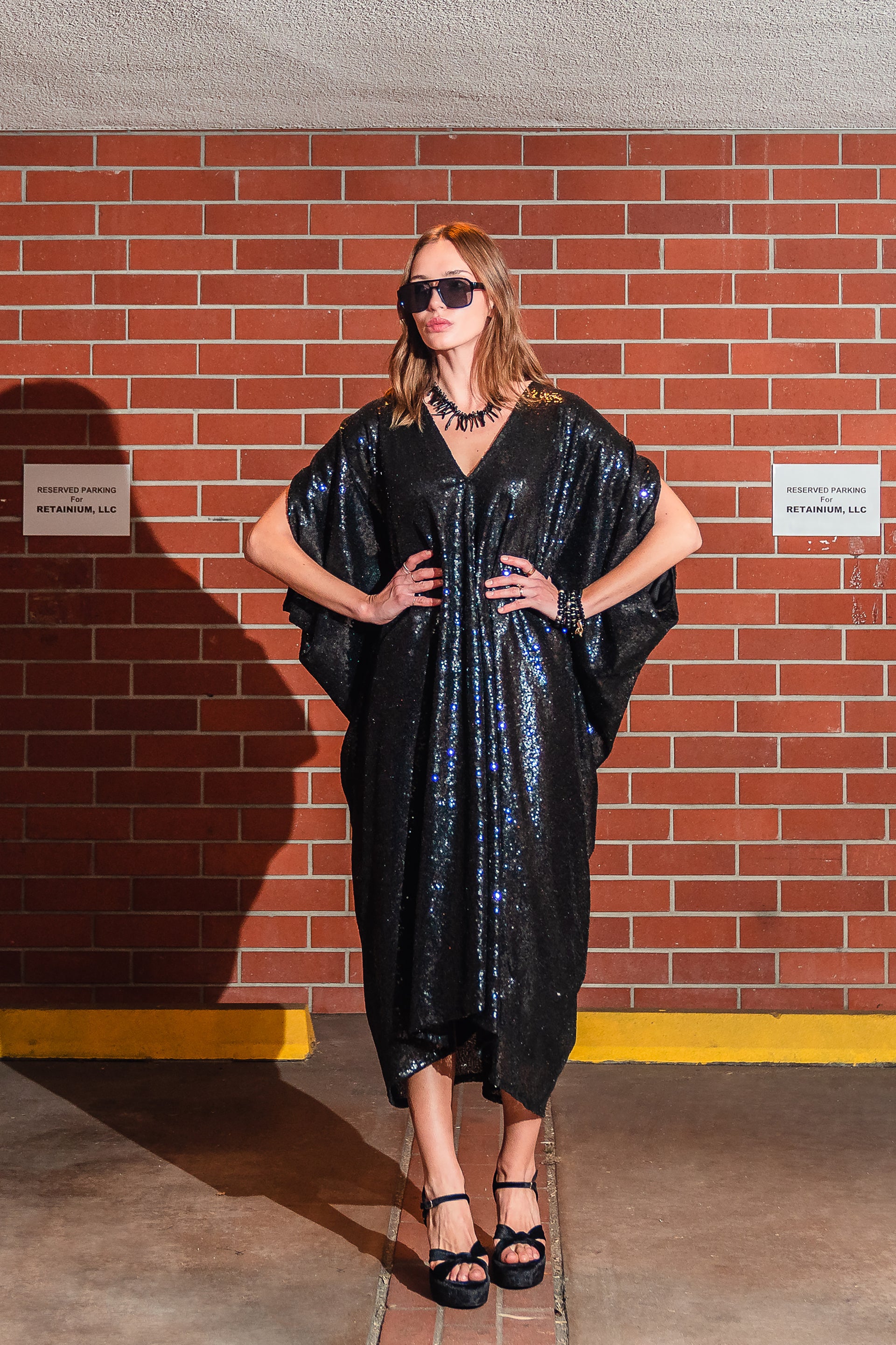 Black Sequin Caftan Kaftan Dress