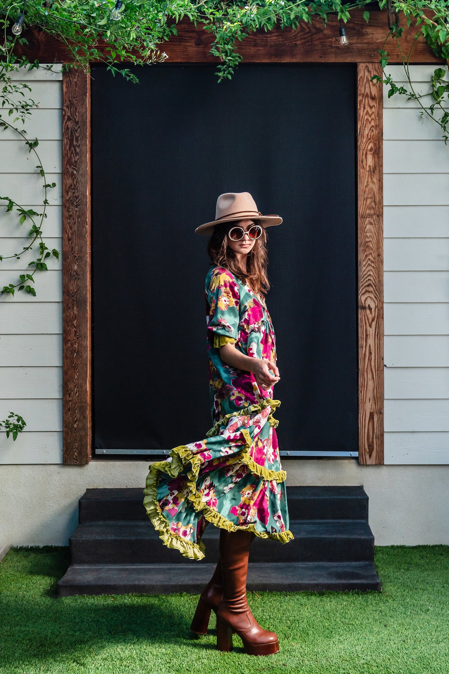 Fuchsia Fae Velvet Ruffle Maxi Dress