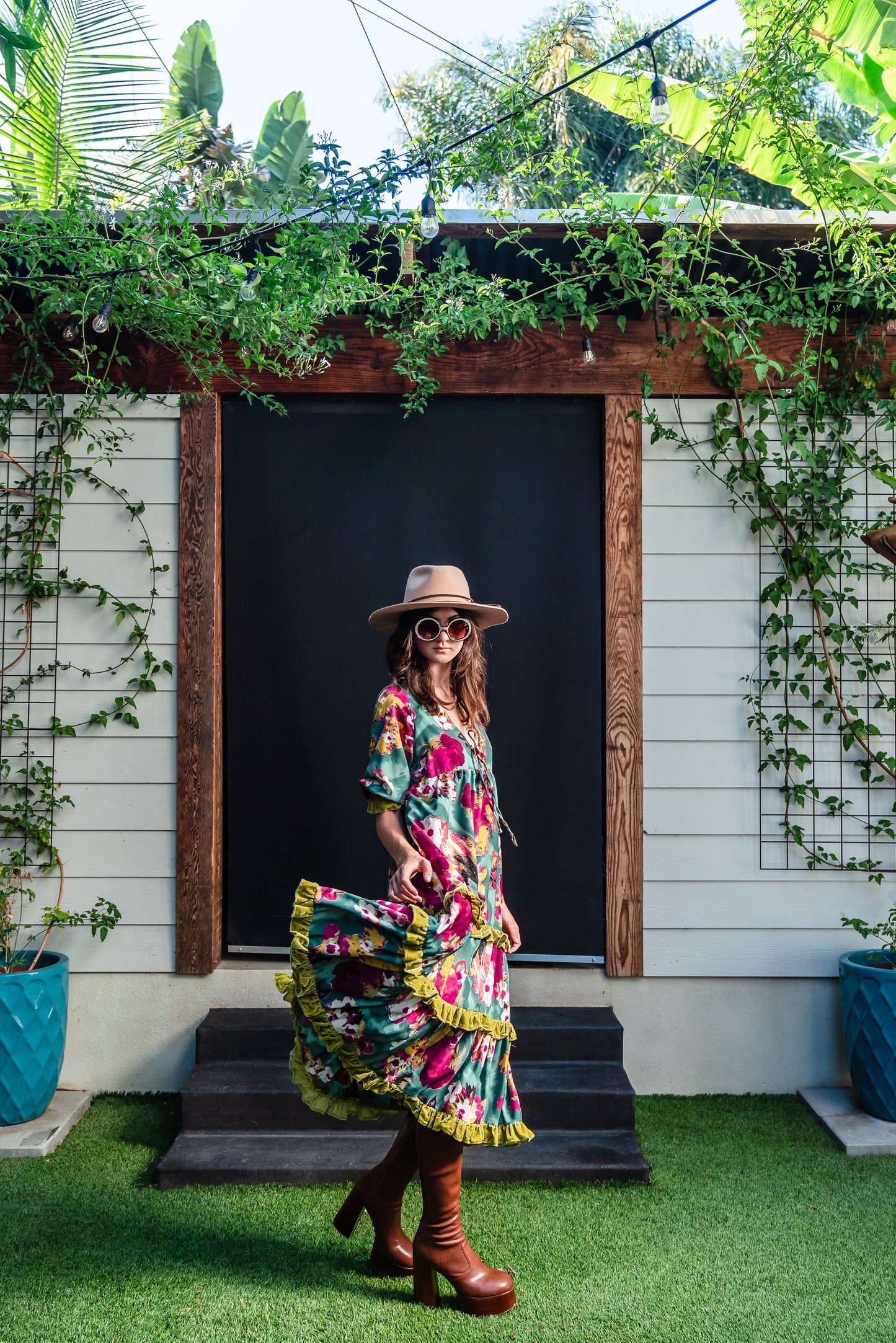 Fuchsia Fae Velvet Ruffle Maxi Dress