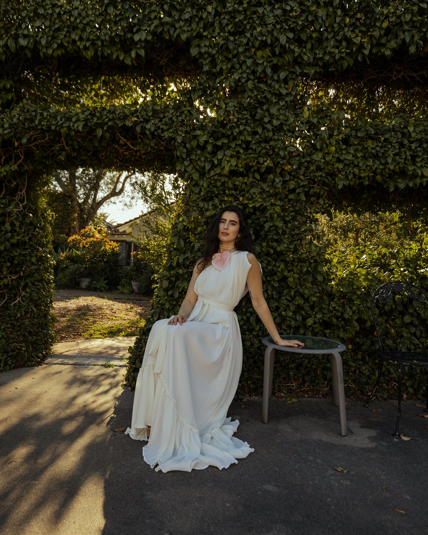 Ivory Pleated One Shoulder Maxi Dress