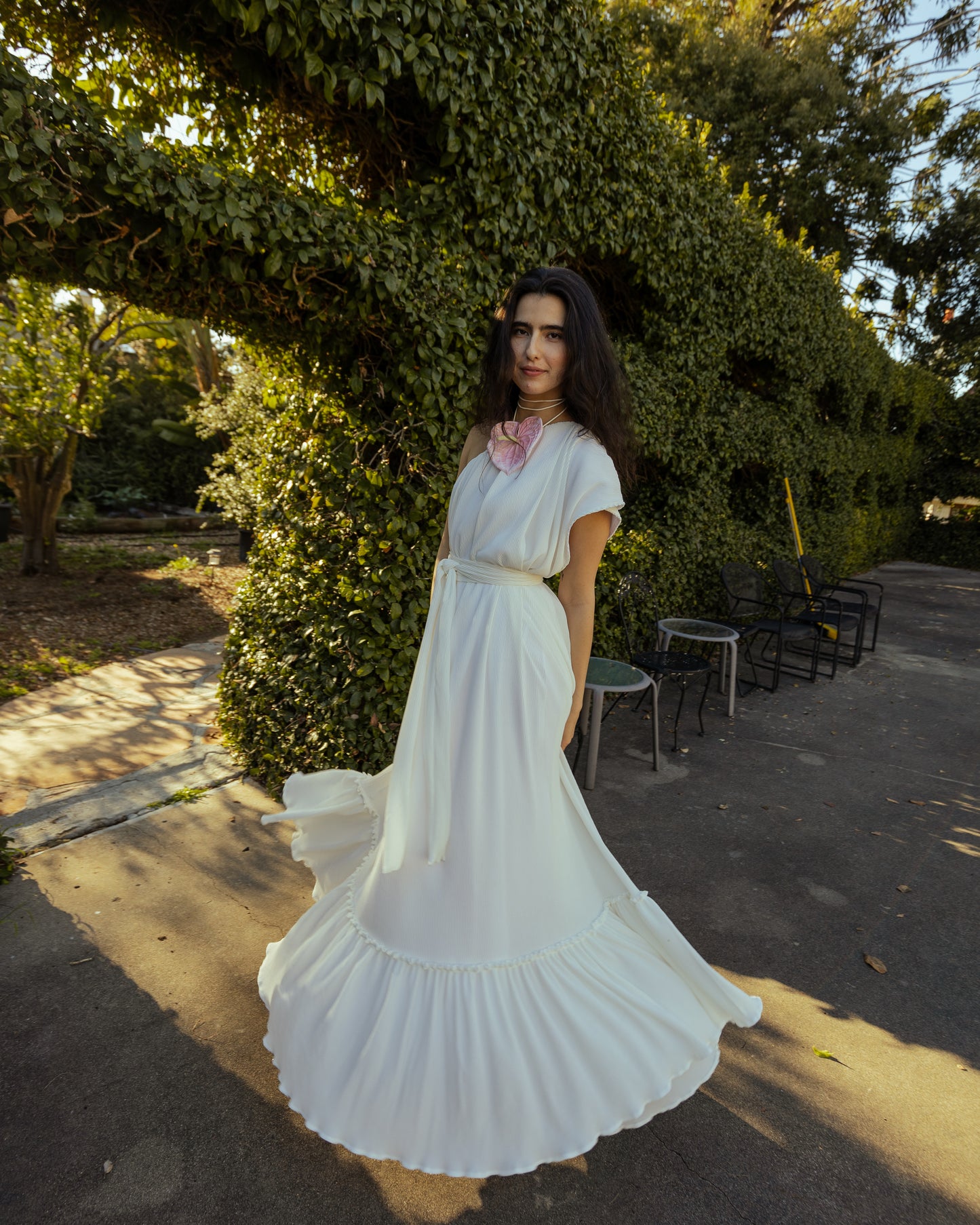 Ivory Pleated One Shoulder Maxi Dress