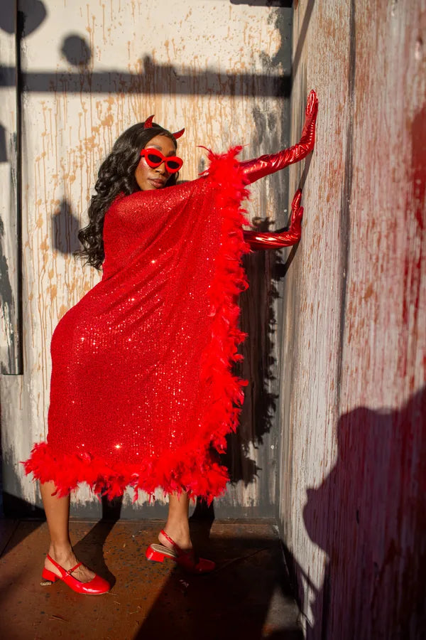 Ruby Sequin Mock Neck Caftan Kaftan Dress with Slip - PREORDER