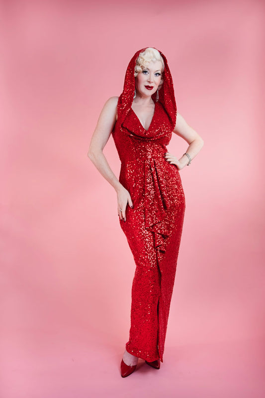 Cairo Sunset Hooded Dress Red Sequin